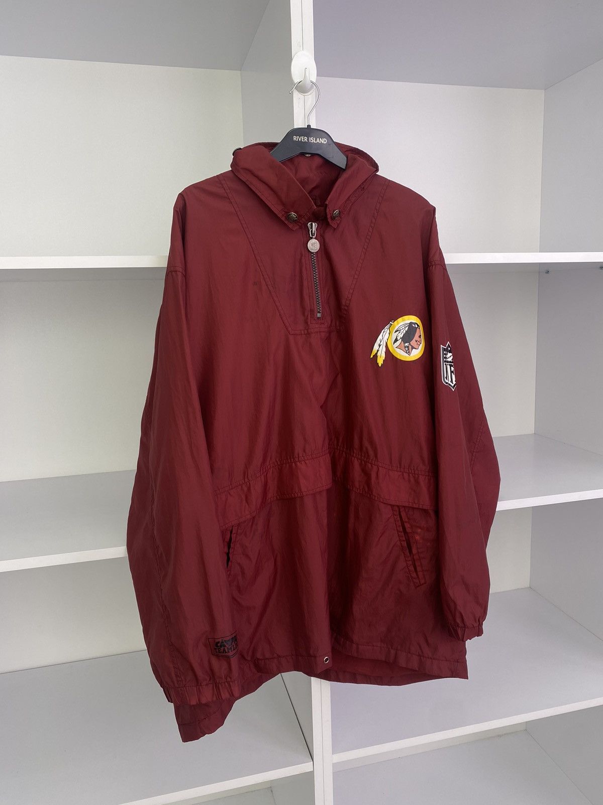 NFL × Vintage Vintage 90s Washington Redskins Red Nylon Anorak Track Jack Size US XL / EU 56 / 4 - 3 Thumbnail