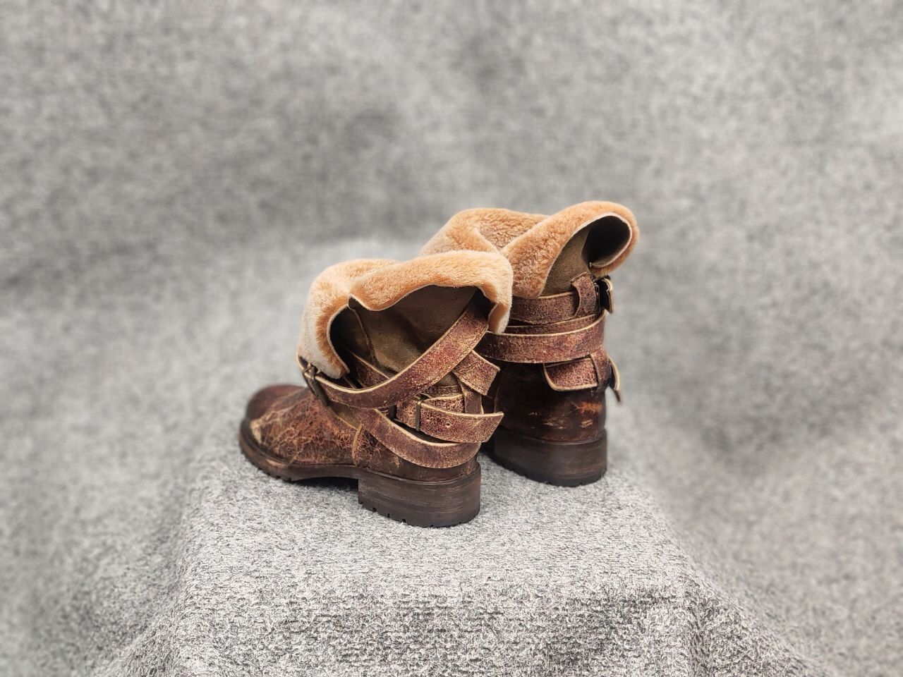 Sendra Sendra handmade design Ankle Brown Leather Womens fur boots Size US 7 / IT 37 - 11 Thumbnail