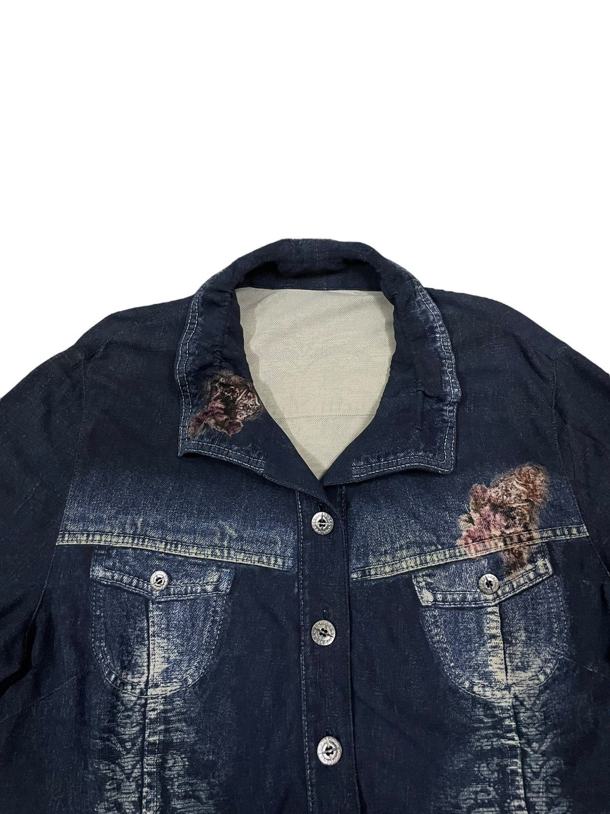 Christian Audigier Vintage Japanese Brand Denim Floral Art Style ButtonUp Shirt Size M / US 6-8 / IT 42-44 - 2 Thumbnail