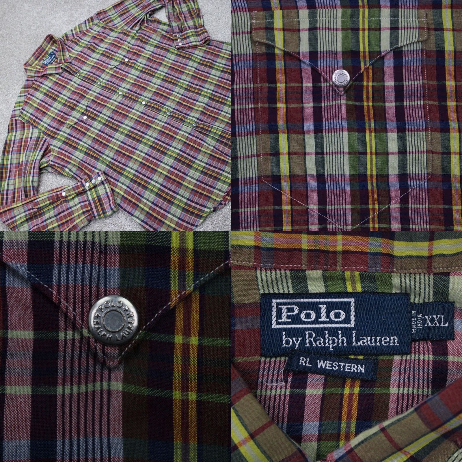 Polo Ralph Lauren Polo Ralph Lauren Western Shirt Men 2XL Red Green Plaid Button-Up Long Sleeve Snap Front Collar Classic Fit Vintage: No Size US XXL / EU 58 / 5 - 8 Thumbnail