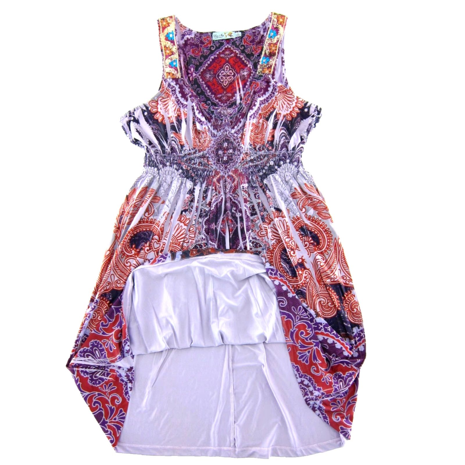 Vintage Unity World Wear Dress Large Tank Sun Purple Floral Stretch Y2K Paisley Sun Dress Large Size L / US 10 / IT 46 - 5 Thumbnail