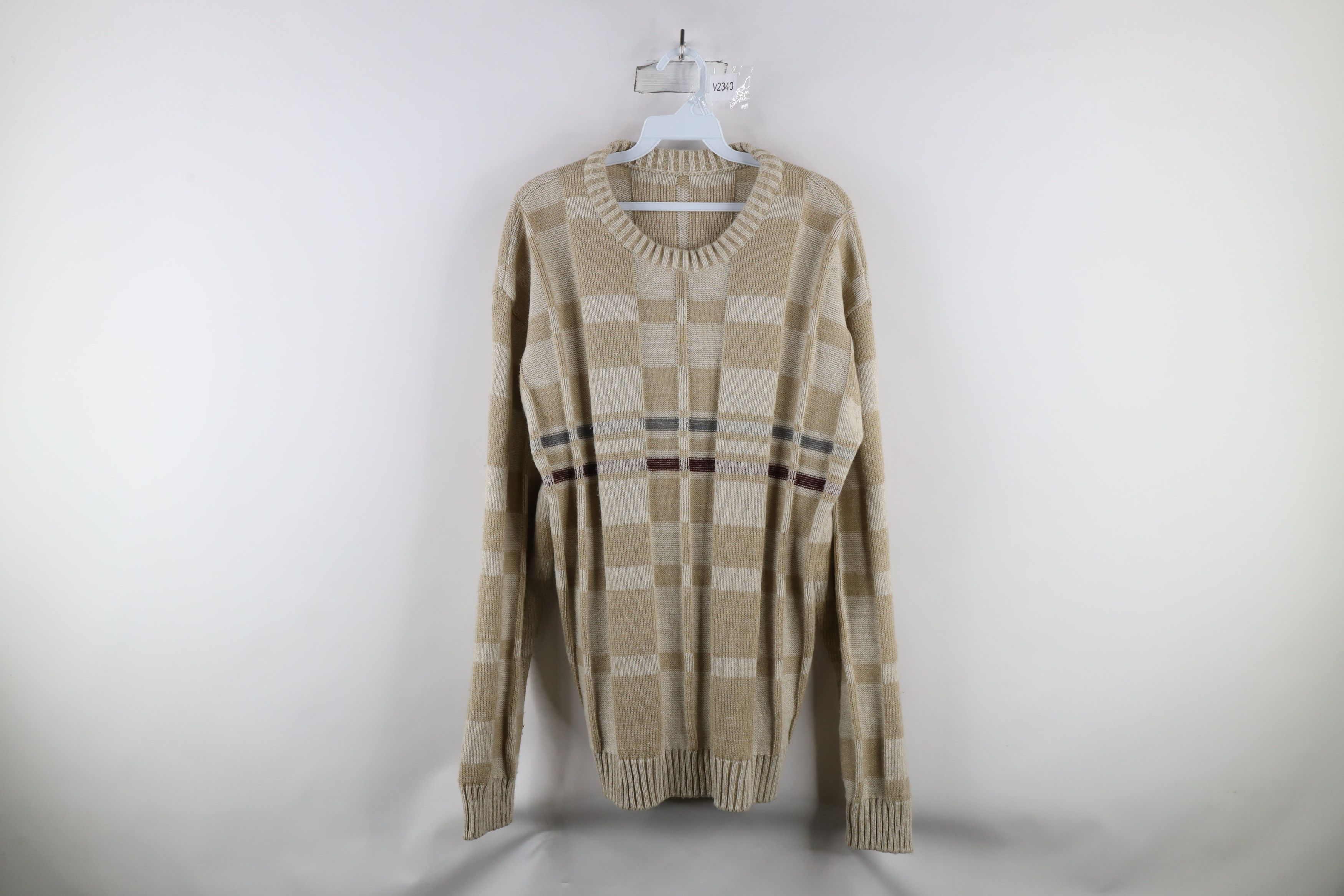 Vintage Vintage 90s Streetwear Ribbed Knit Crewneck Sweater Beige Size US XL / EU 56 / 4 - 1 Thumbnail