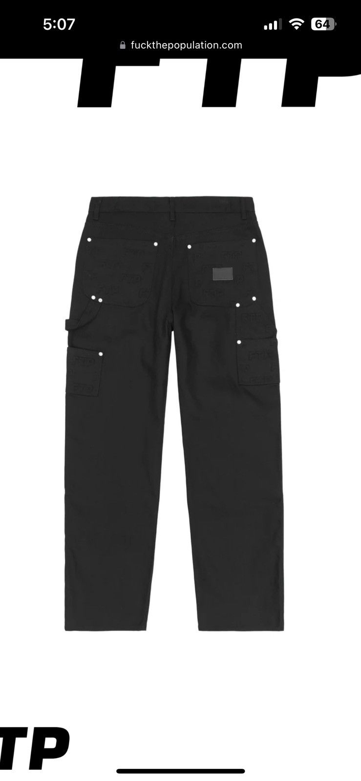 Fuck The Population FTP Embossed Logo Work Pant Size 36 Black Size US 36 / EU 52 - 2 Thumbnail