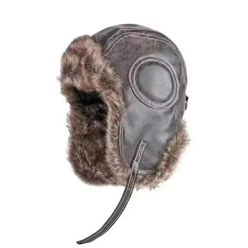 Other Russian Style Grey Faux Leather Fur Winter Hat Size ONE SIZE - 1 Thumbnail