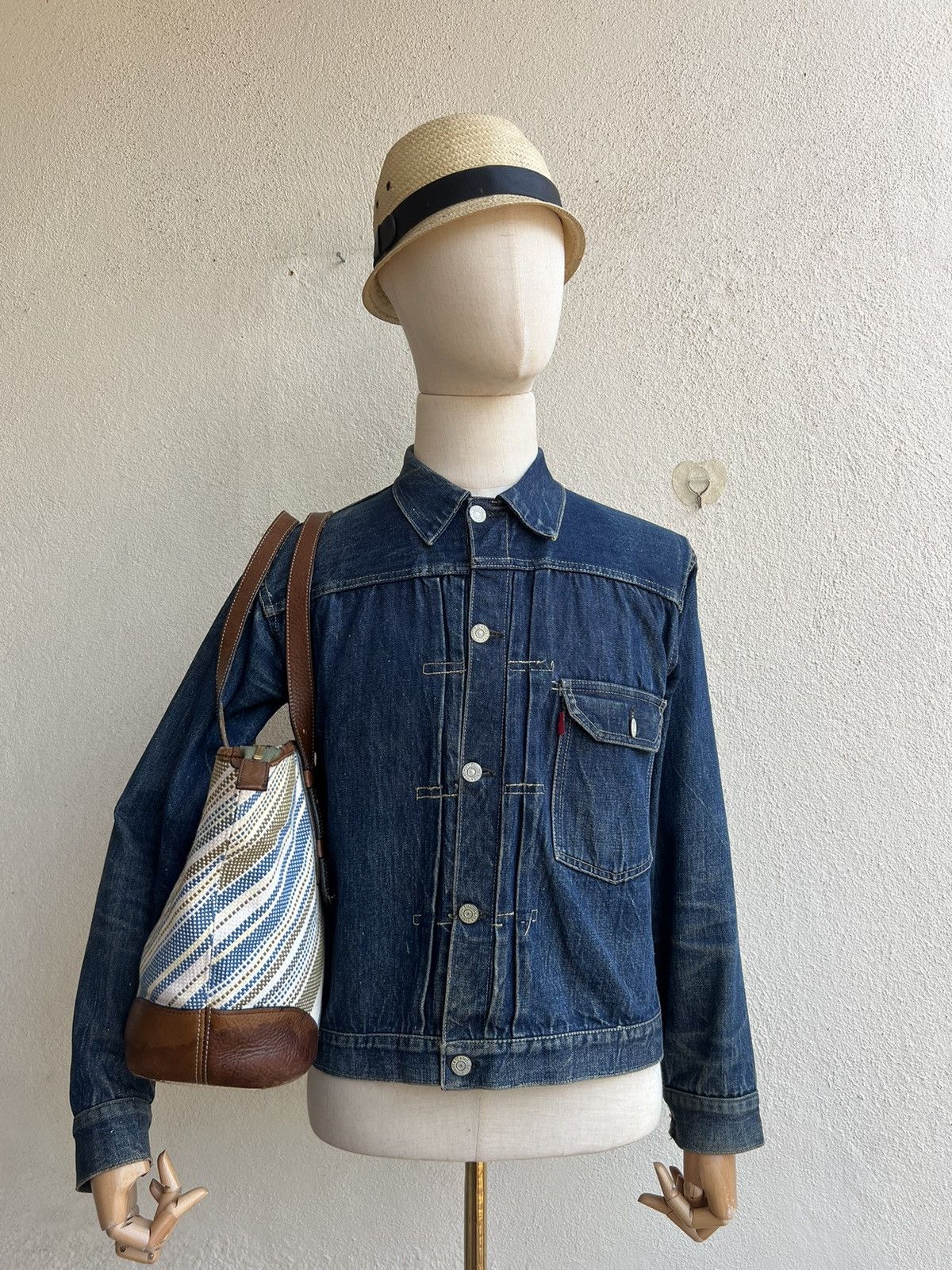 Leather Vintage Matsuemon Sail Japan Patina Leather Cotton Tote Bag Size ONE SIZE - 5 Thumbnail