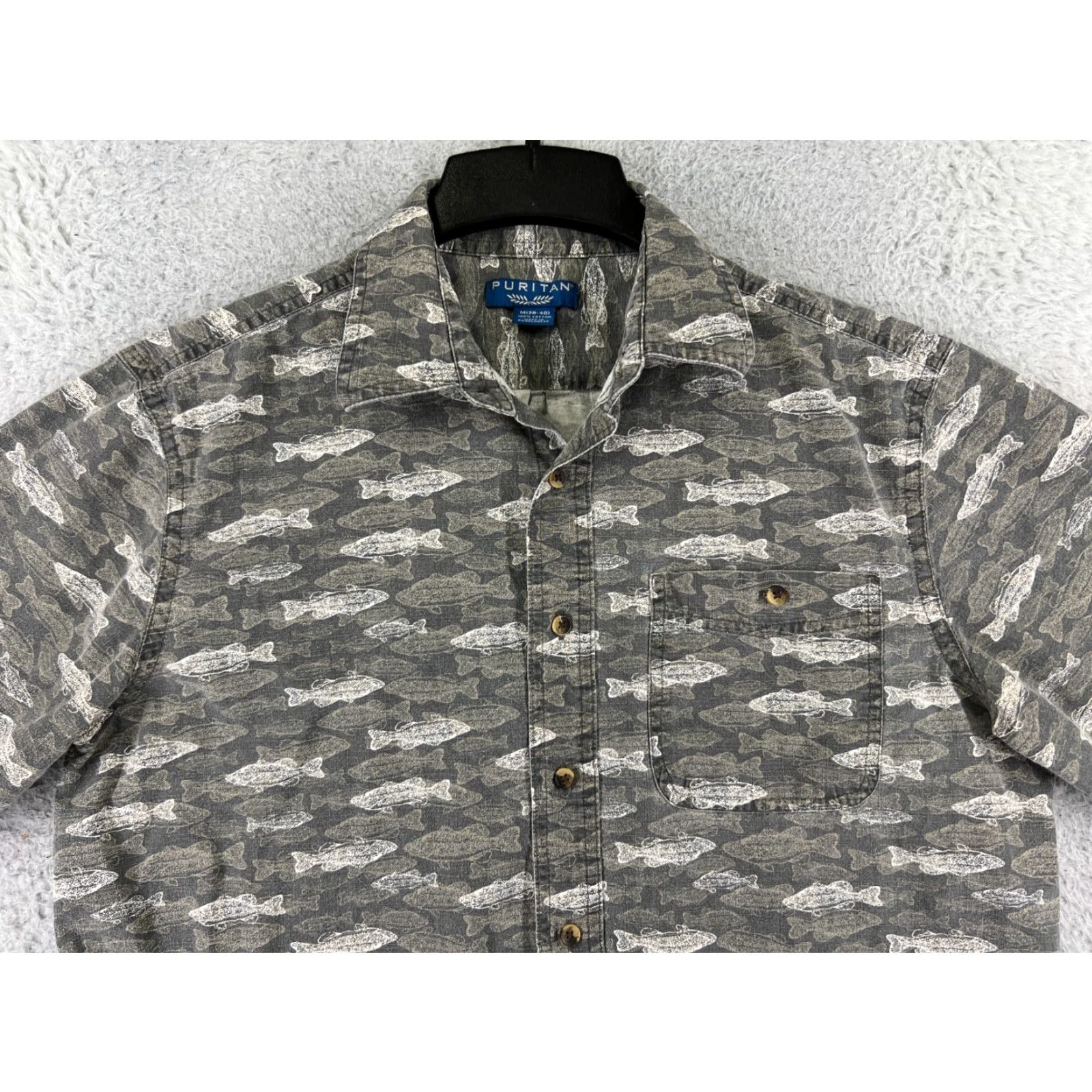 Gloverall Puritan Shirt Mens Medium Black Green Beige Large All Over Print Hawaiian Pattern Shirt M Mens Size US M / EU 48-50 / 2 - 6 Thumbnail