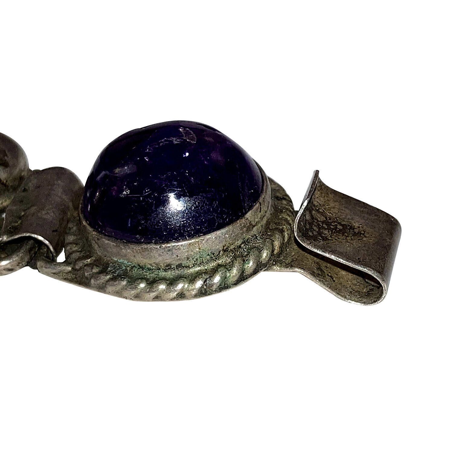 Handmade Mexican Sterling Silver Hand Made Amethyst Cabochon Bracelet Size ONE SIZE - 4 Thumbnail