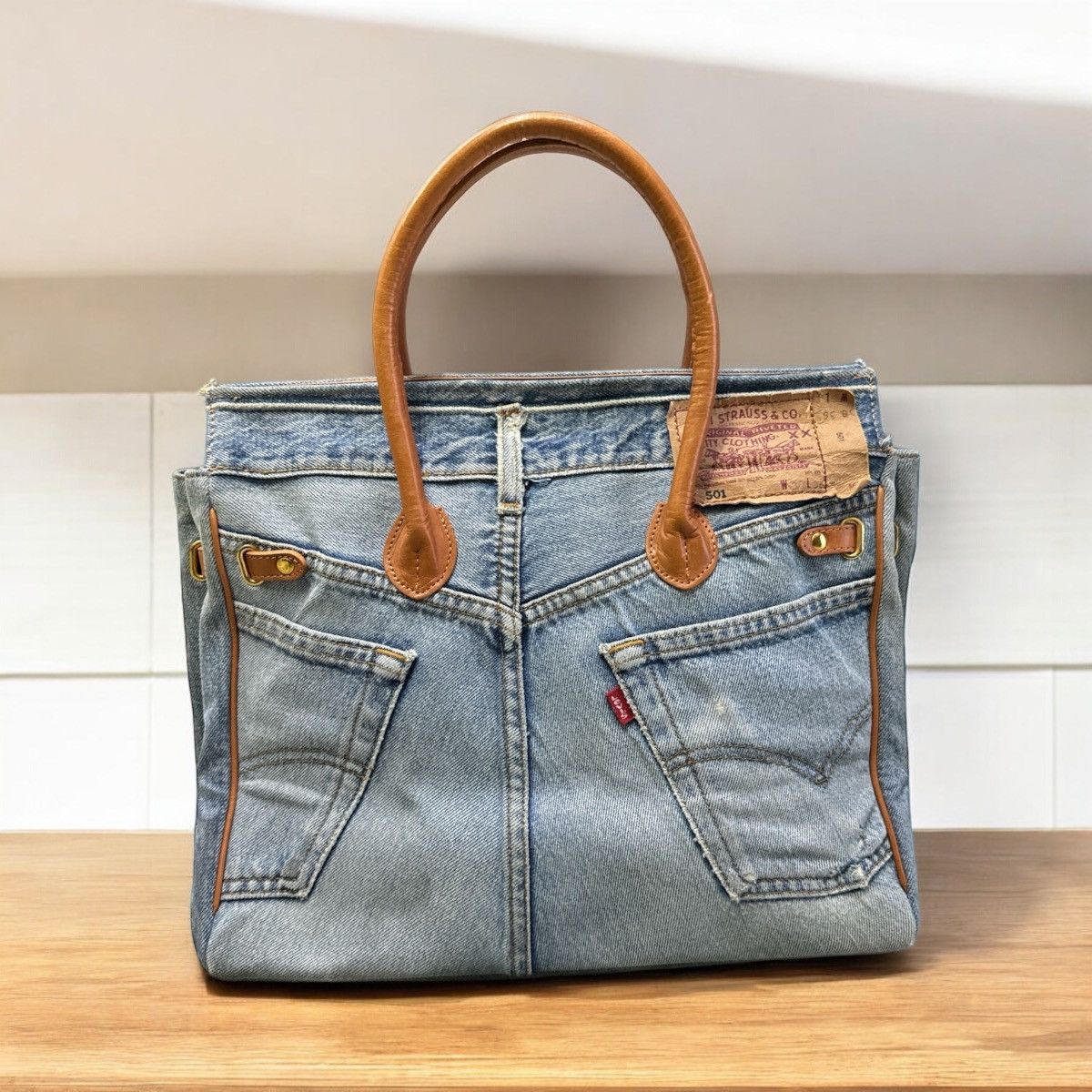 Handmade VINTAGE DENIM HANDMADE BIRKIN STYLE HANDBAG Size ONE SIZE - 3 Thumbnail