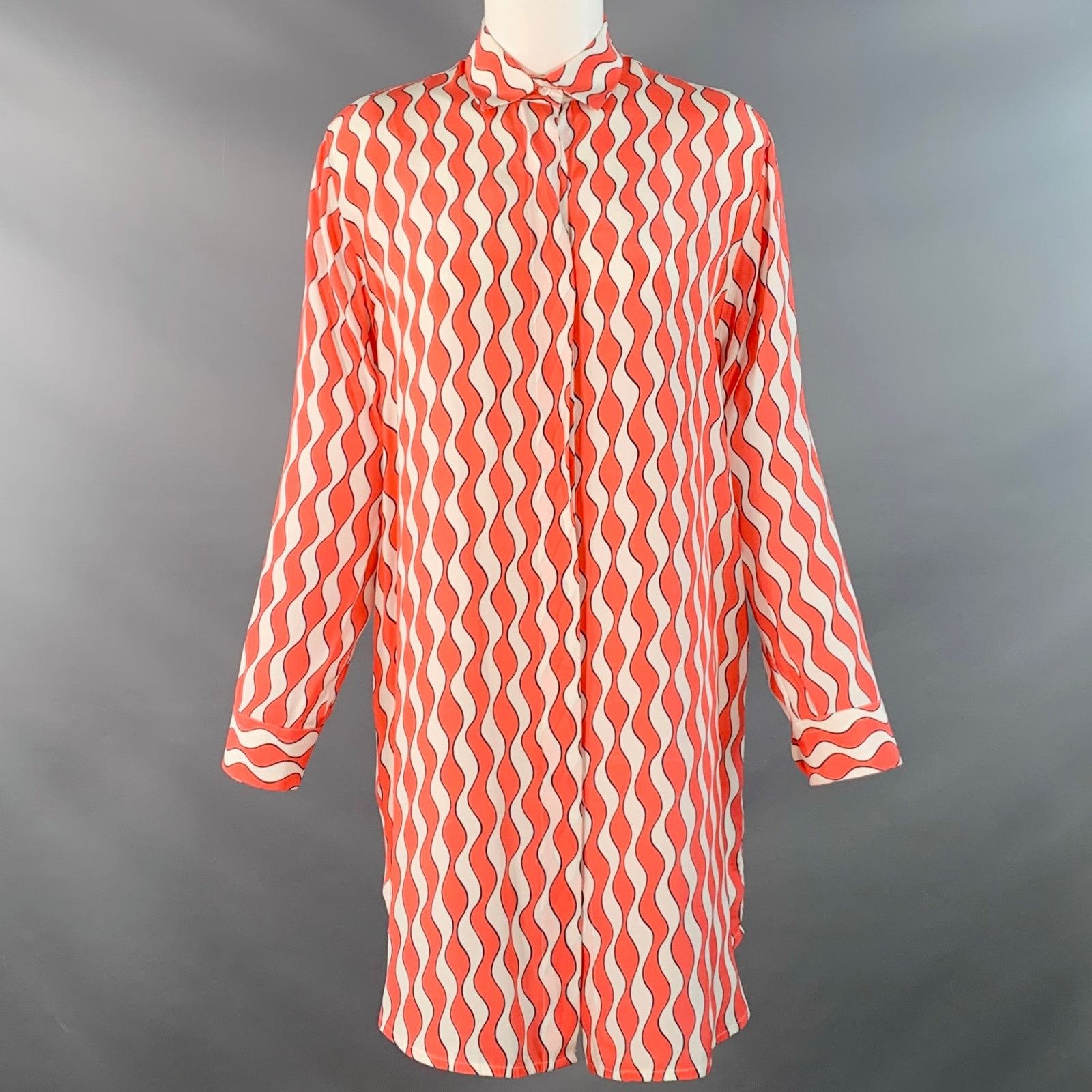 Other RAPHAELLA RIBOUD M Red White Silk Wavy Spread Collar Shirt Size M / US 6-8 / IT 42-44 - 1 Thumbnail