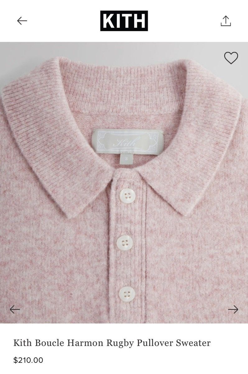 Kith BOUCLE HARMON RUGBY PULLOVER SWEATER (FRENCH PINK), SZ MED Size US M / EU 48-50 / 2 - 6 Thumbnail
