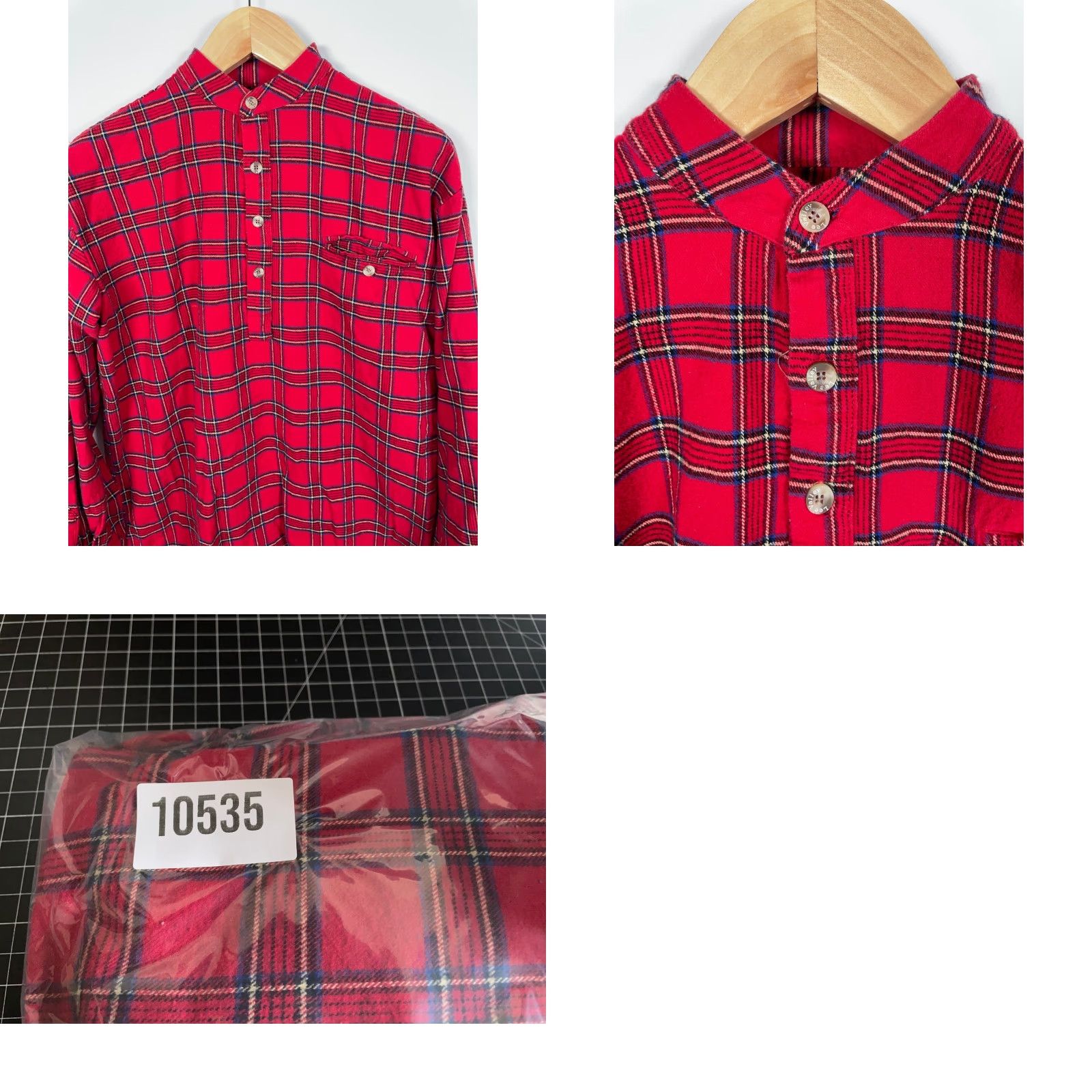 Lee VINTAGE Lee Valley Ireland Shirt Band Collar Men's Large Red Plaid Flannel Grandfather Button-Up Size US L / EU 52-54 / 3 - 9 Thumbnail