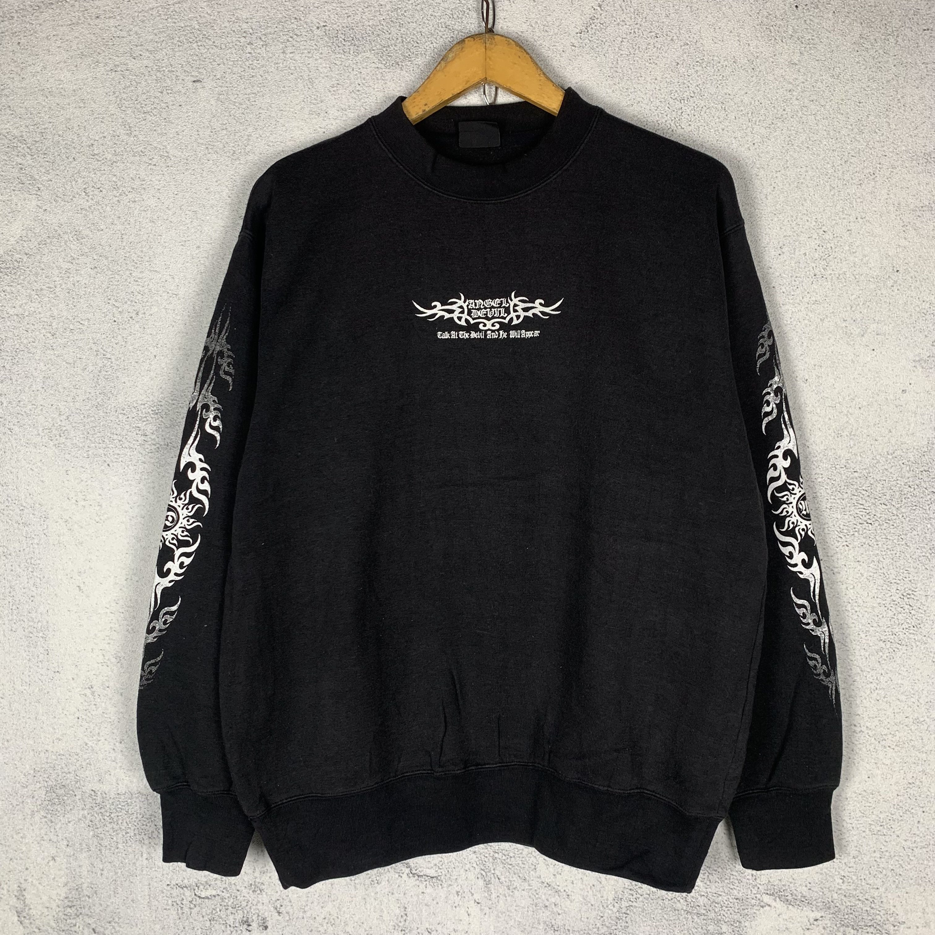 Japanese Brand Angel Devil Hardcore Style Tribal Cross Sweatshirt Crewneck Size US L / EU 52-54 / 3 - 3 Thumbnail