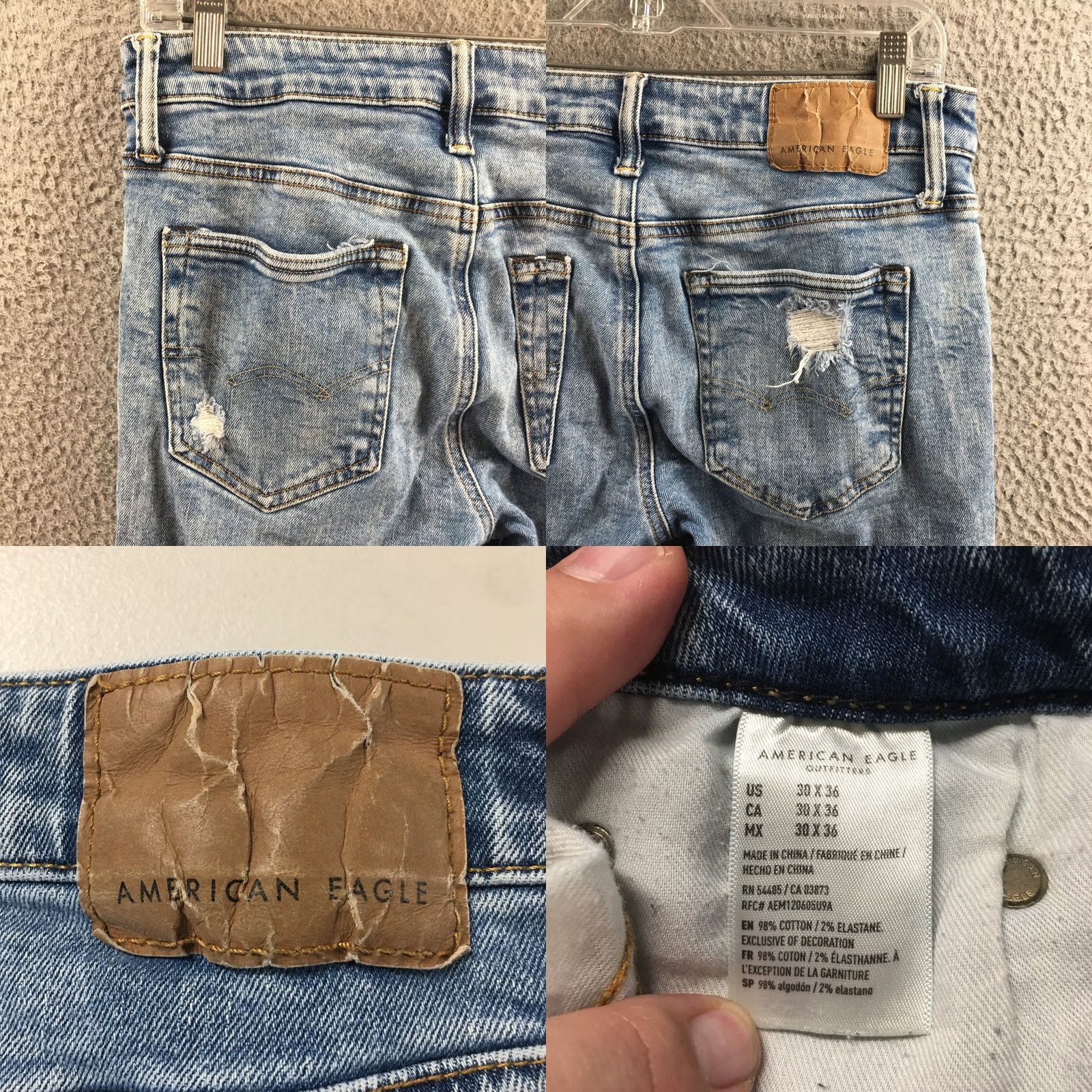 American Eagle Outfitters American Eagle Outfitters Skinny Jeans Mens 30x36 Blue Denim Distressed Zip Jeans Slim 5-Pocket Denim Blue Mens Size US 30 / EU 46 - 10 Thumbnail