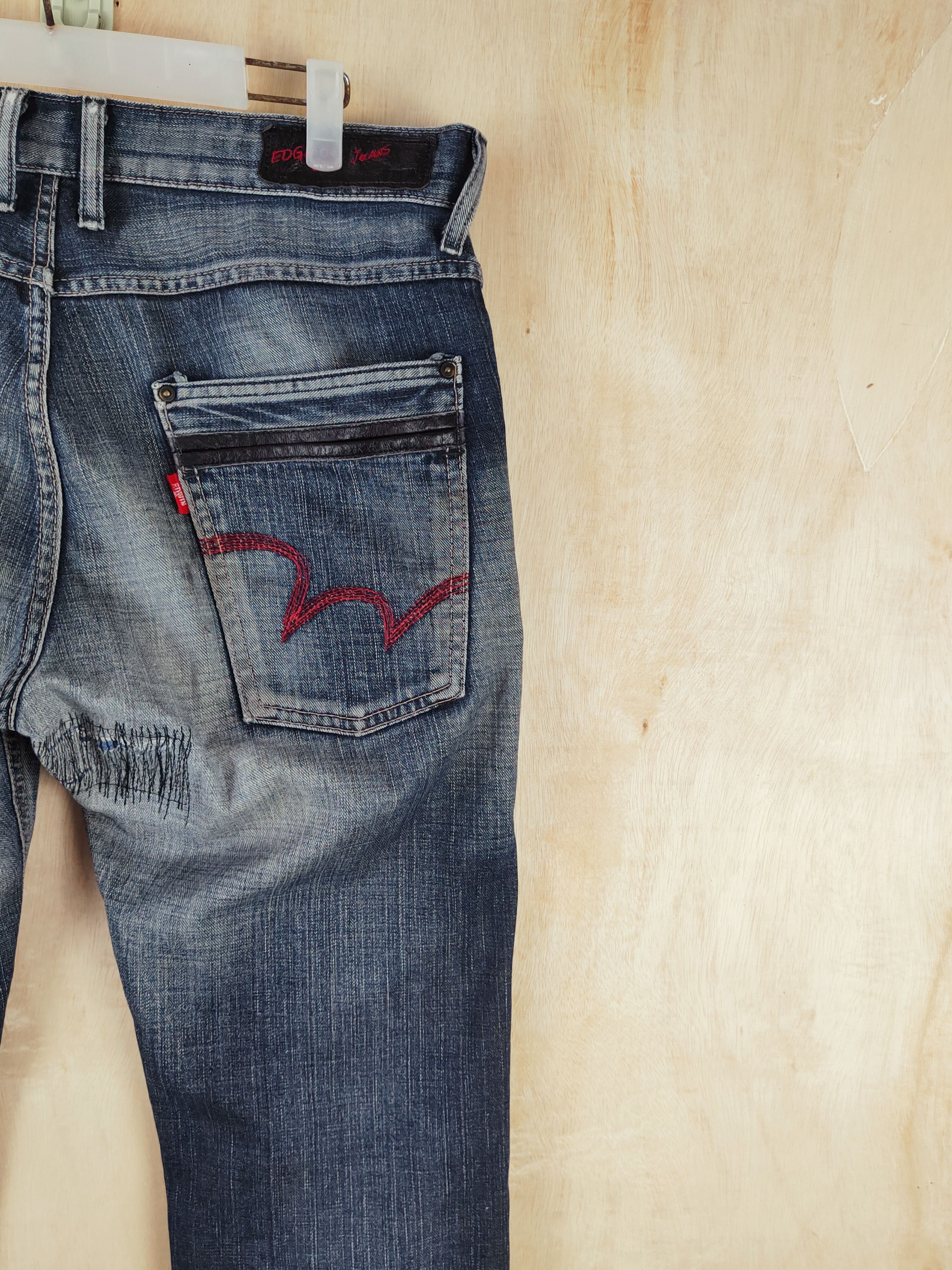 Edwin Edwin Dark Blue Distressed Ripped Jeans #S2673 Size US 35 - 13 Thumbnail