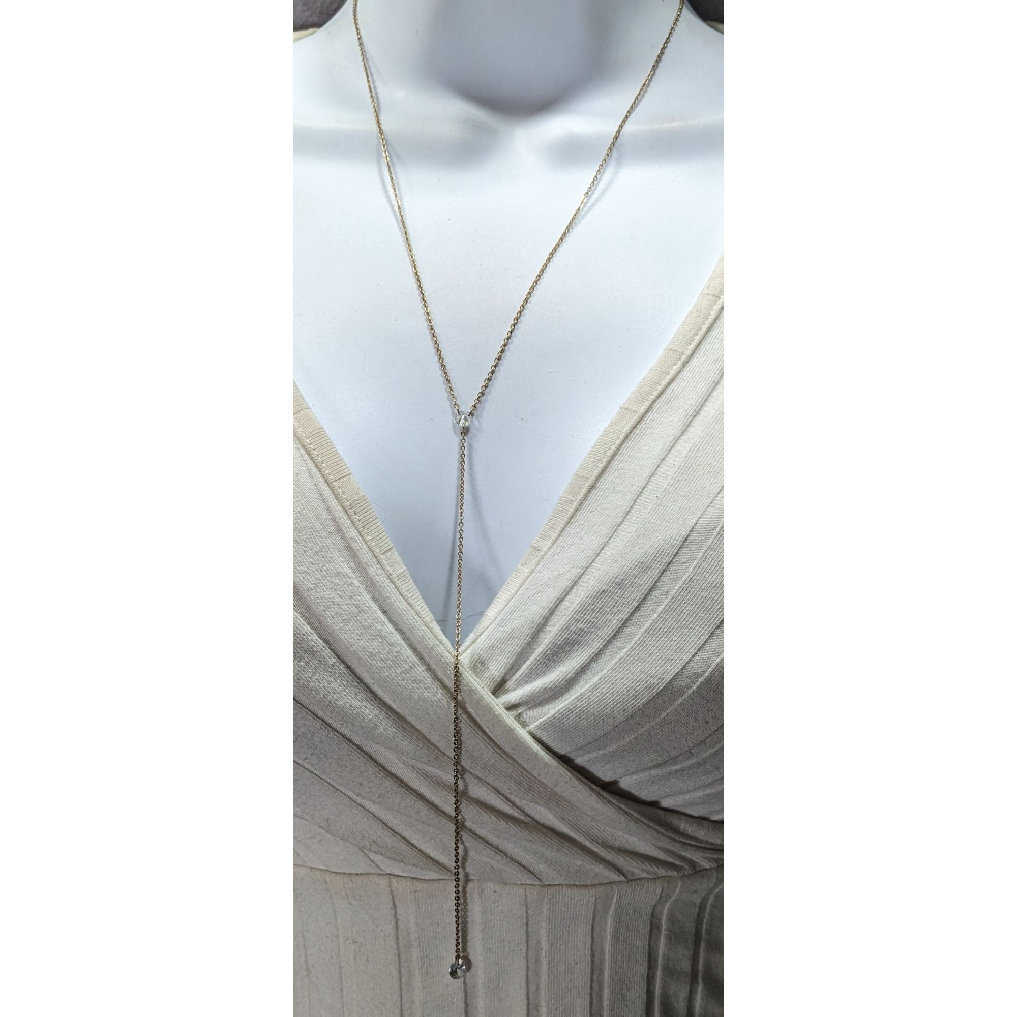 Other Gold-Tone Y-Shaped Necklace With Clear Crystal Accents Adjus Size ONE SIZE - 2 Thumbnail
