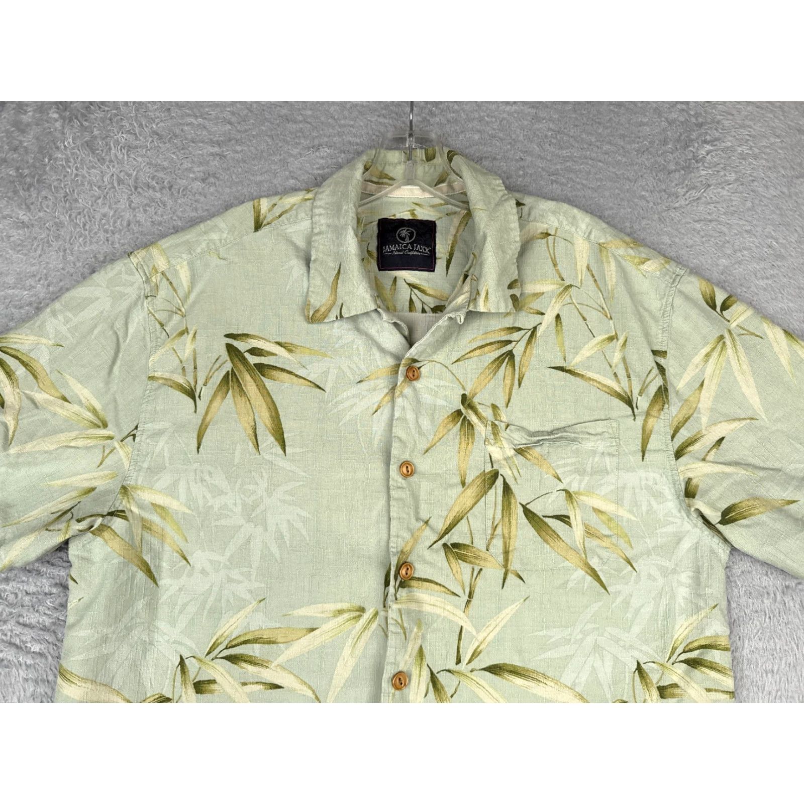 Vintage Jamaica Jaxx Shirt Men Large Green Leaf Floral Hawaiian 100% Silk Button Up Size US L / EU 52-54 / 3 - 4 Thumbnail
