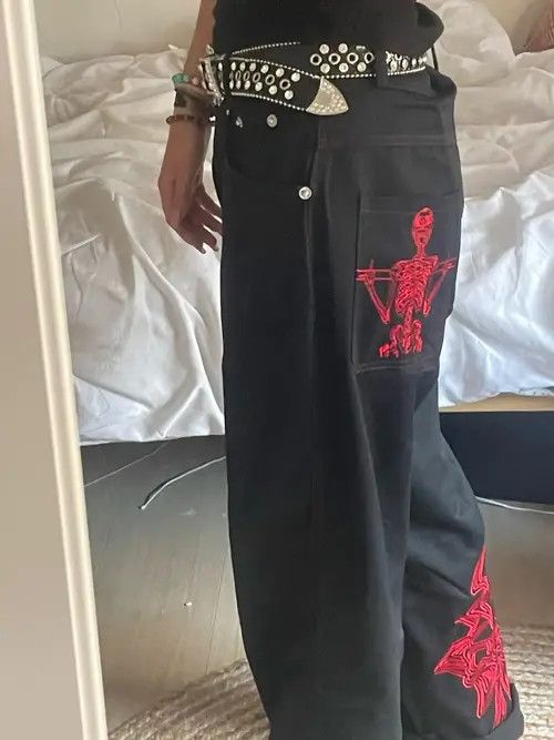 Japanese Brand American Retro Y2K jeans skeleton straight Trousers Wide Leg Size US 32 / EU 48 - 8 Thumbnail