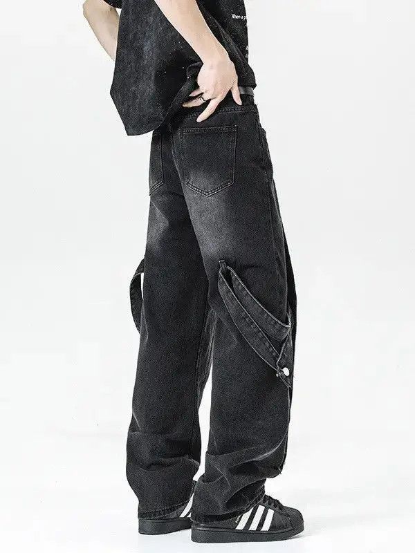 Japanese Brand Retro loose straight leg spliced jeans Size US 32 / EU 48 - 4 Thumbnail
