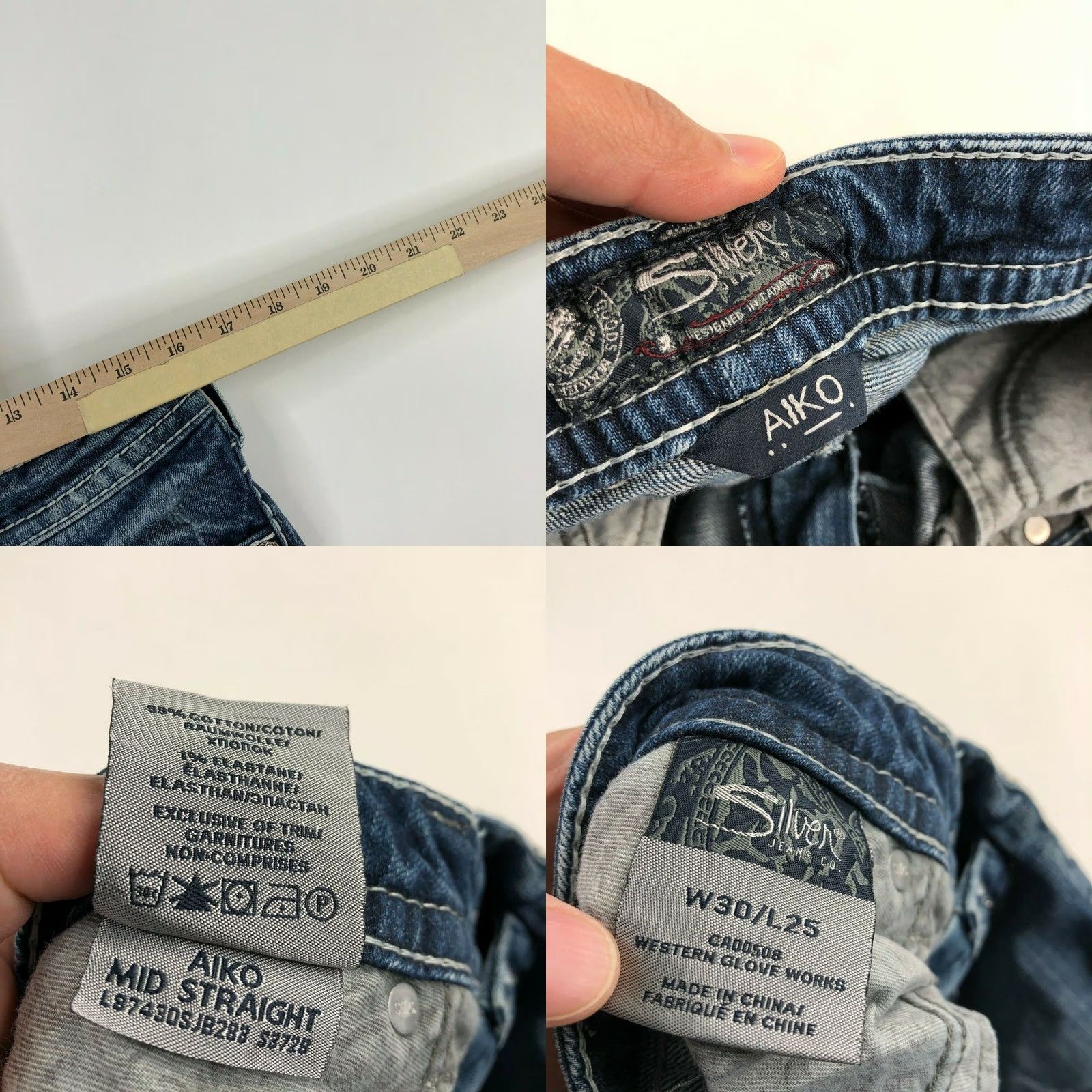 Silver Jeans Co. VINTAGE Silver Aiko Mid Straight 30 Jeans Womens Blue - 32W 26.5L Adult Womens Jeans Regular Rise Mid Slimming Cotton Denim solid 90s, 2000s? Size 24" / US 00 / IT 34 - 8 Thumbnail
