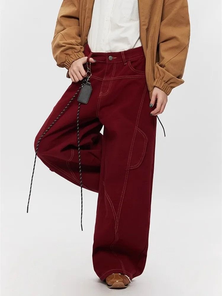 Vintage Red Patchwork Baggy Cargo Jeans Size US 30 / EU 46 - 3 Thumbnail