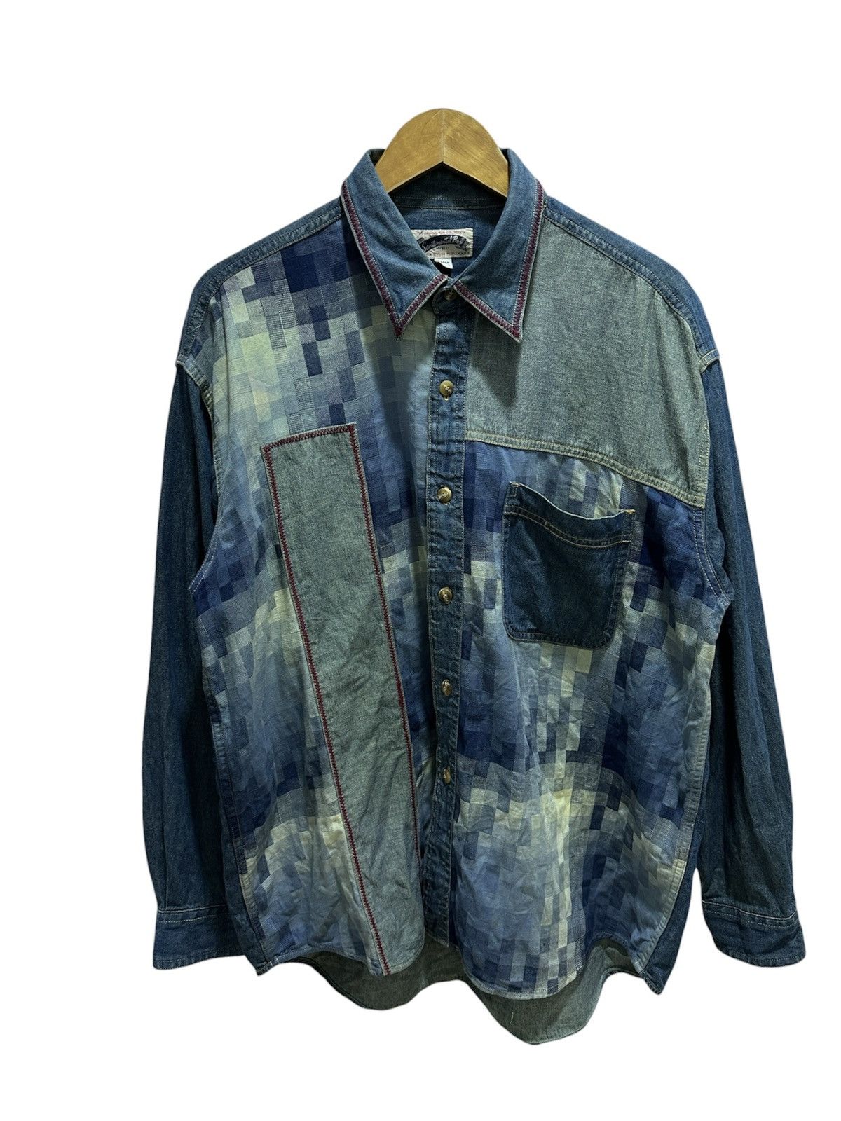 Japanese Brand Sentimental Boy Japan Patchwork Distressed Style Button Up Size US L / EU 52-54 / 3 - 2 Thumbnail