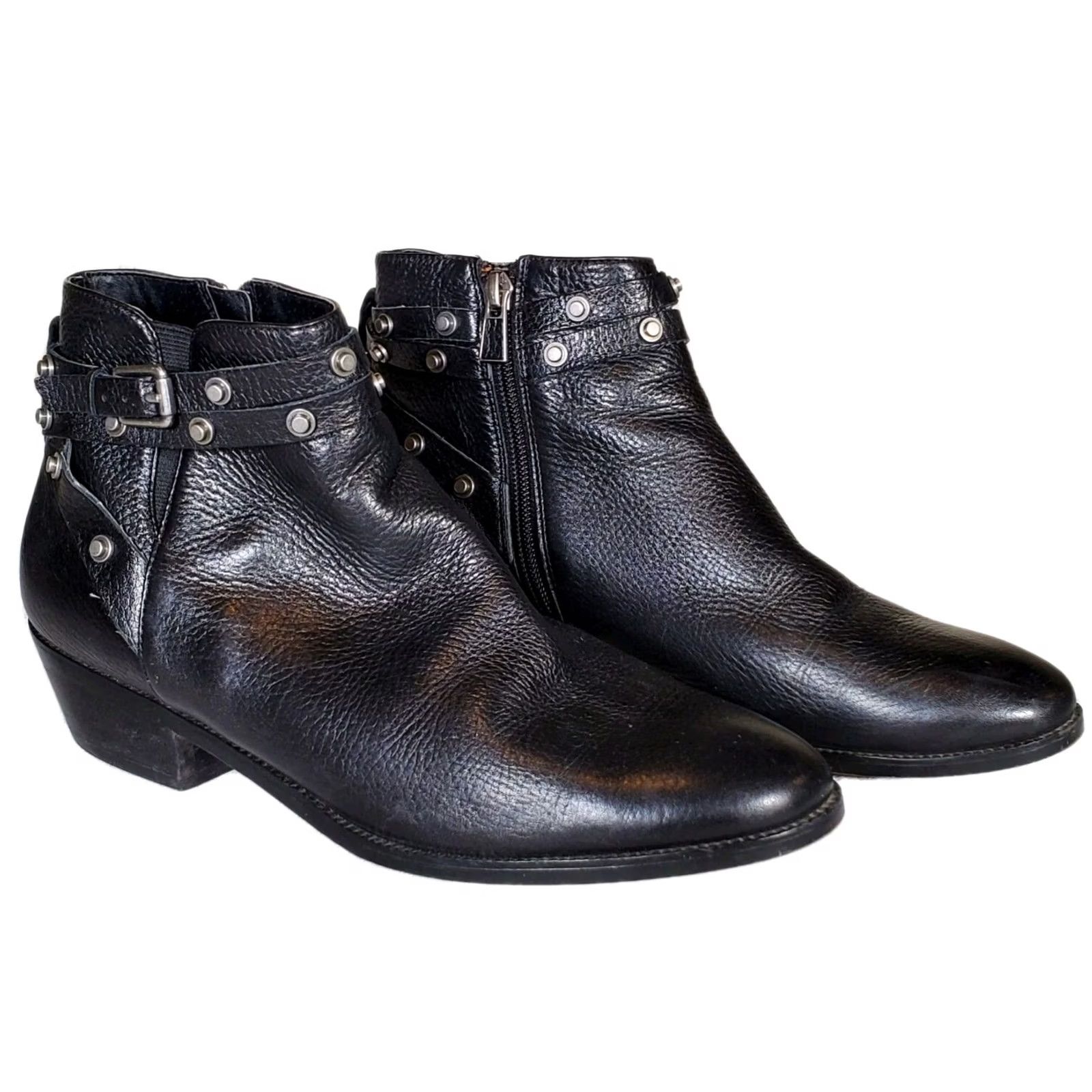 Vintage Halogen Lidia Black Leather Studded Moto Ankle Booties Side Zip Women's US 9 M Size US 9 / IT 39 - 2 Thumbnail
