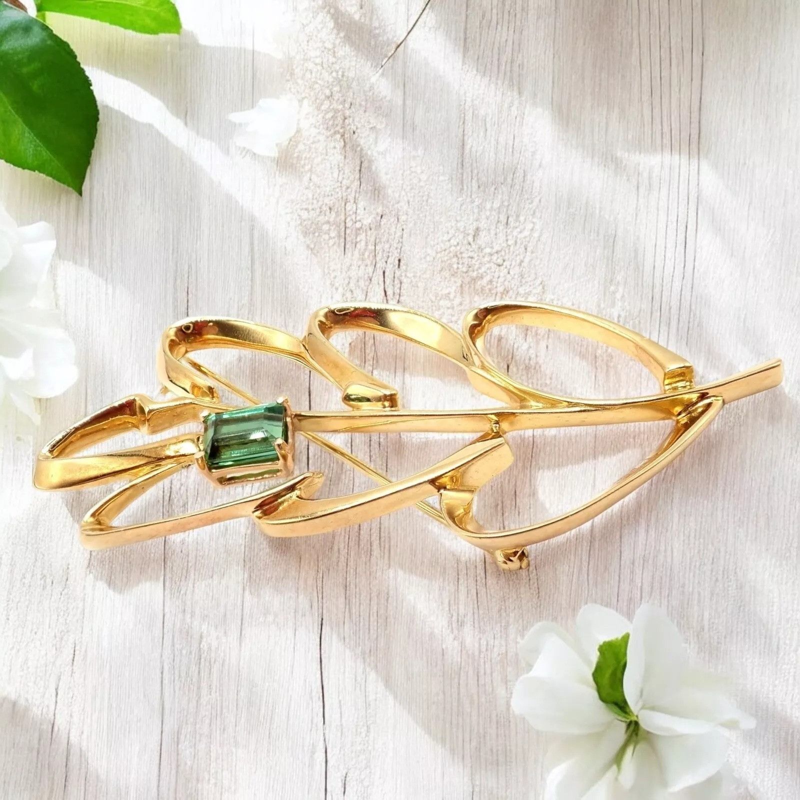 Tiffany & Co. Tiffany & Co 18k Yellow Gold Green Tourmaline Leaf Brooch Size ONE SIZE - 2 Thumbnail