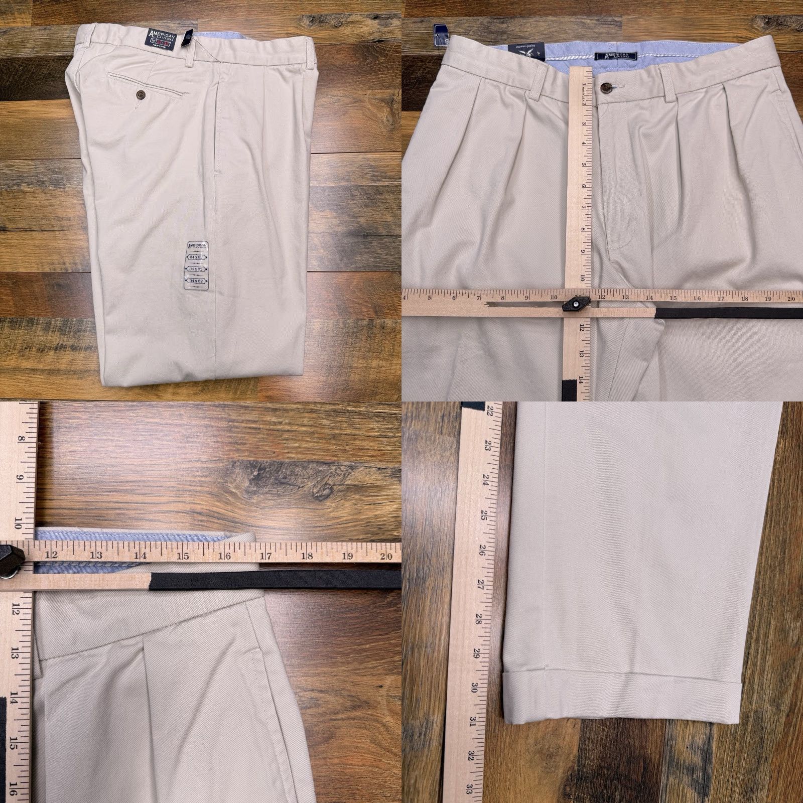 Vintage American Living Khakis Pants Mens 34x32 Beige High Rise Pleated Cuffed New Size US 34 / EU 50 - 9 Thumbnail