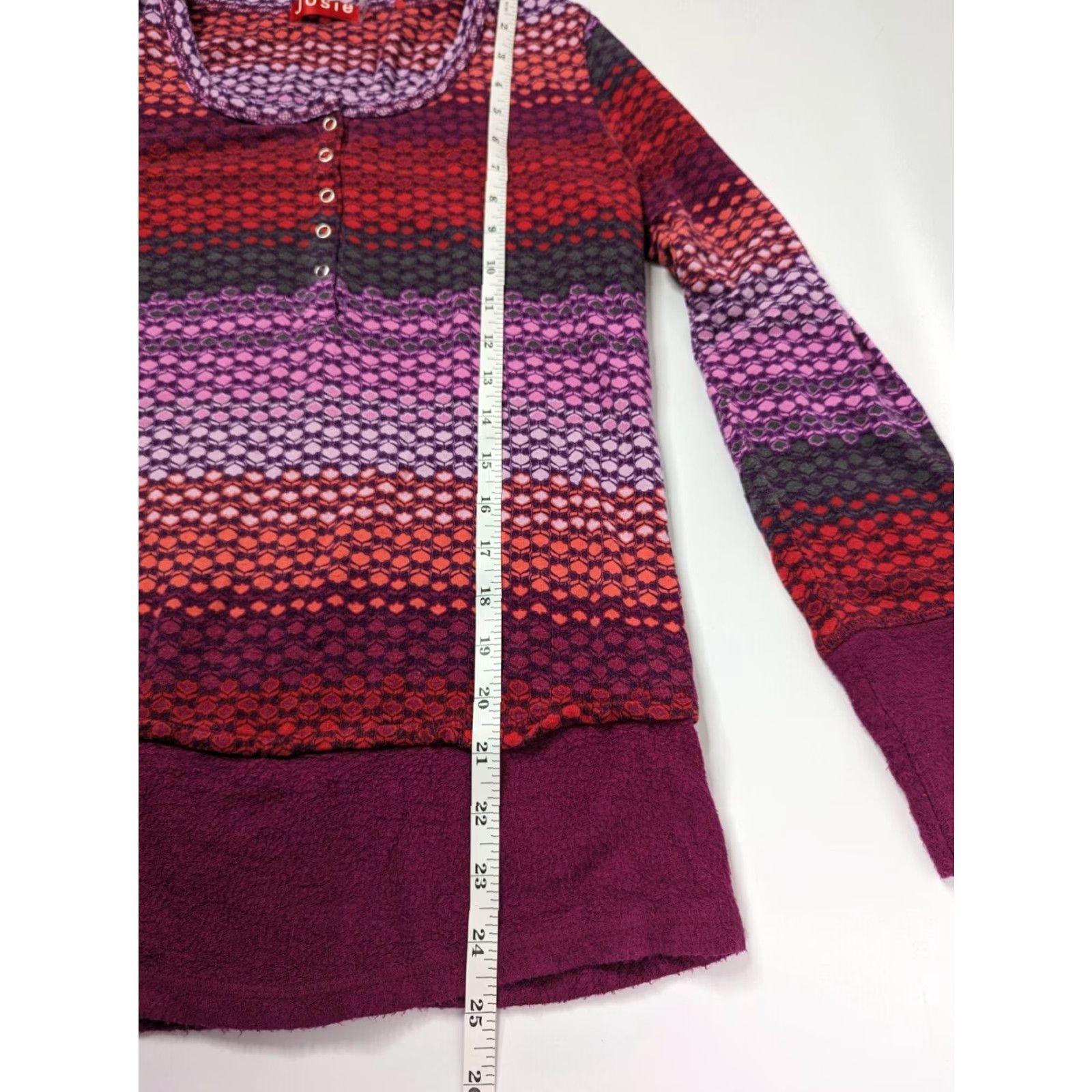Vintage Josie Natori Pajama Top Womens Small Red Purple Rayon Henley Long Sleeve Size S / US 4 / IT 40 - 6 Thumbnail