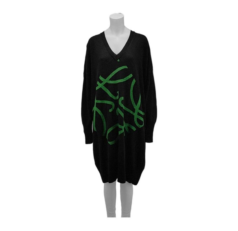 Loewe Loewe Black Long Sleeve Dress with Green Print 0089 Size XS / US 0-2 / IT 36-38 - 1 Thumbnail