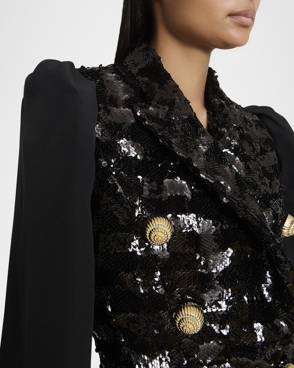 o1s1wg111025 Sequined Double-Breasted Blazer in Black