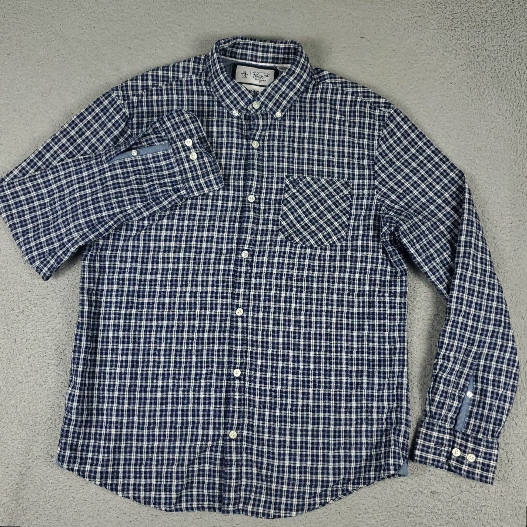 Original Penguin Original Penguin Blue Plaid Flannel Button-Up Shirt Mens Large Long Sleeve Casual Size US L / EU 52-54 / 3 - 2 Thumbnail