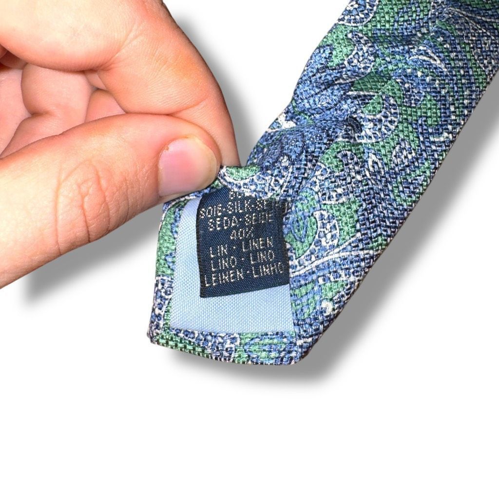 Breuer Breuer Blue & Green Paisley Silk & Linen Handmade in Italy N Size ONE SIZE - 5 Thumbnail