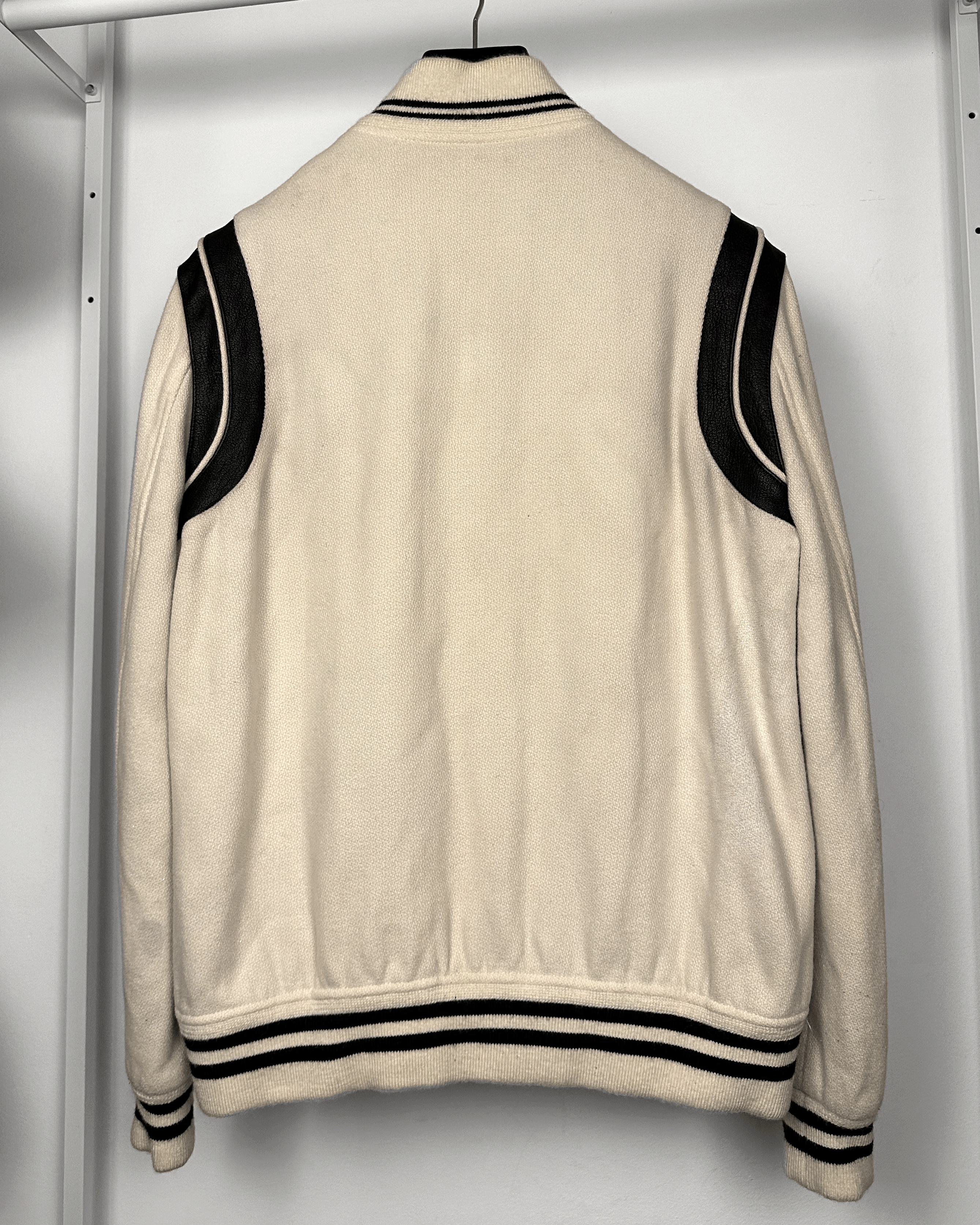 Saint Laurent Paris Saint Laurent Cream Teddy Varsity Bomber Jacket Size US L / EU 52-54 / 3 - 9 Thumbnail