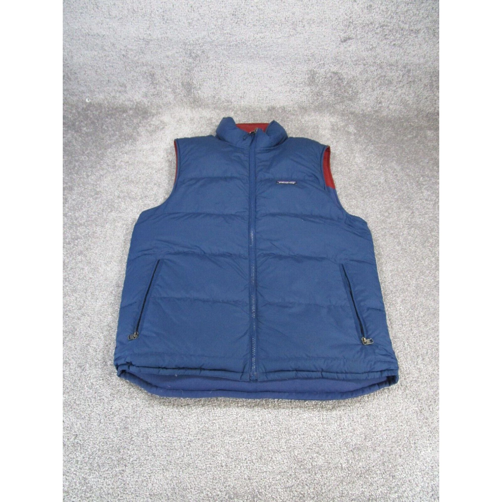 Image of Patagonia Vest Mens XL Reversible Bivy Down Vest Navy Blue in White