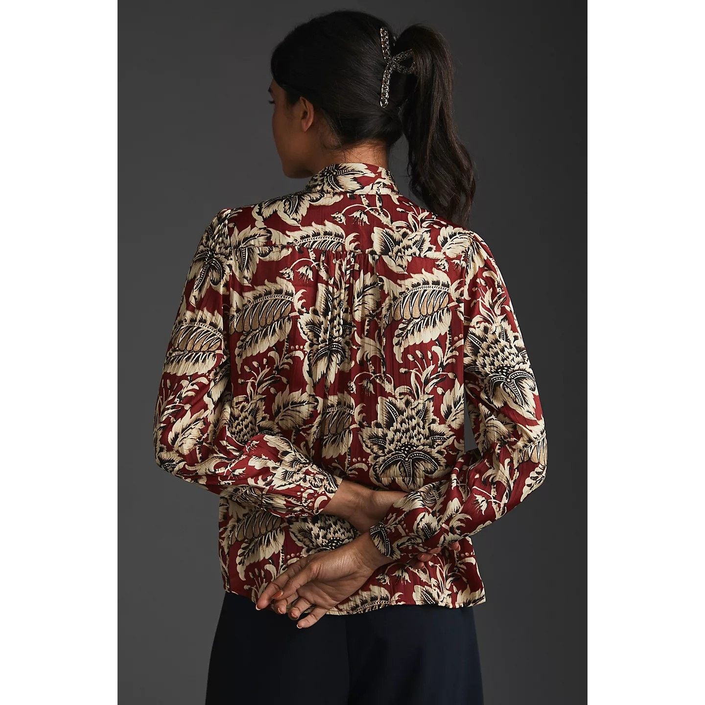 Anthropologie New By Anthropologie Tie-Neck Blouse $128 X-SMALL Brown Size XS / US 0-2 / IT 36-38 - 5 Thumbnail