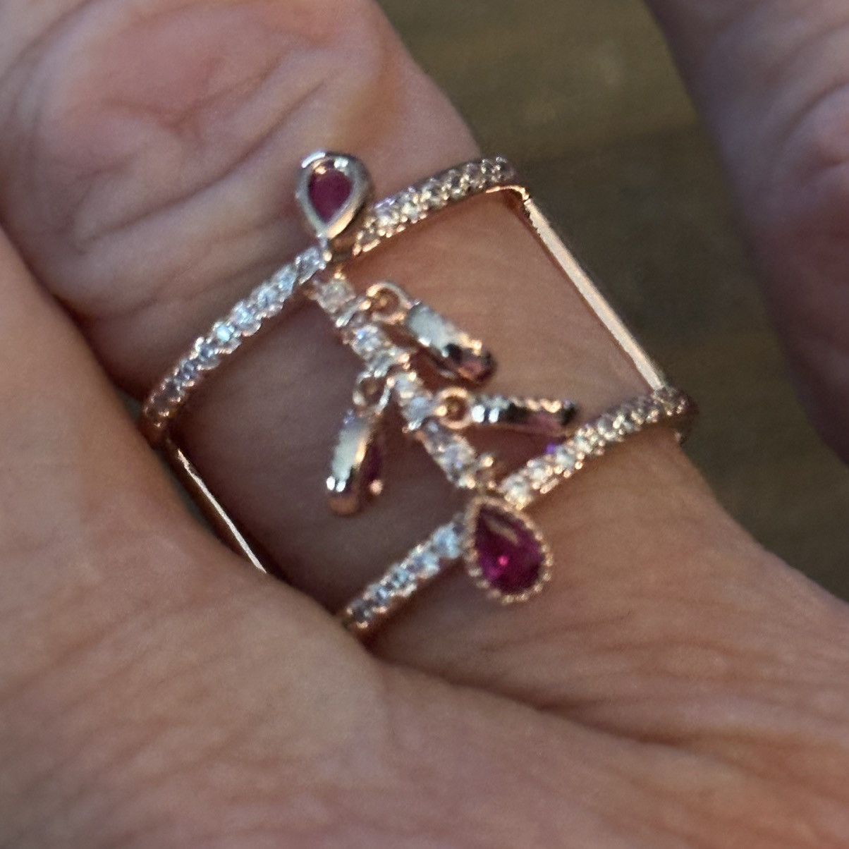 Bomb Party Bomb Party rose gold pink crystal dangles open ring Size ONE SIZE - 4 Thumbnail