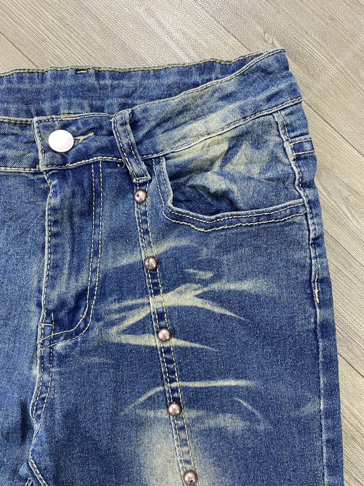 If Six Was Nine 2000s Japanese Studded Faded Lgb Y2K Punk Style Flared Jeans Size US 28 / EU 44 - 7 Thumbnail