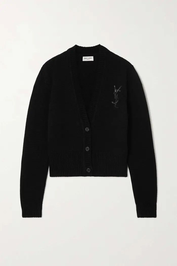 Saint Laurent Paris oc11z1025 Embellished Cashmere Cardigan in Black Size XS / US 0-2 / IT 36-38 - 1 Thumbnail
