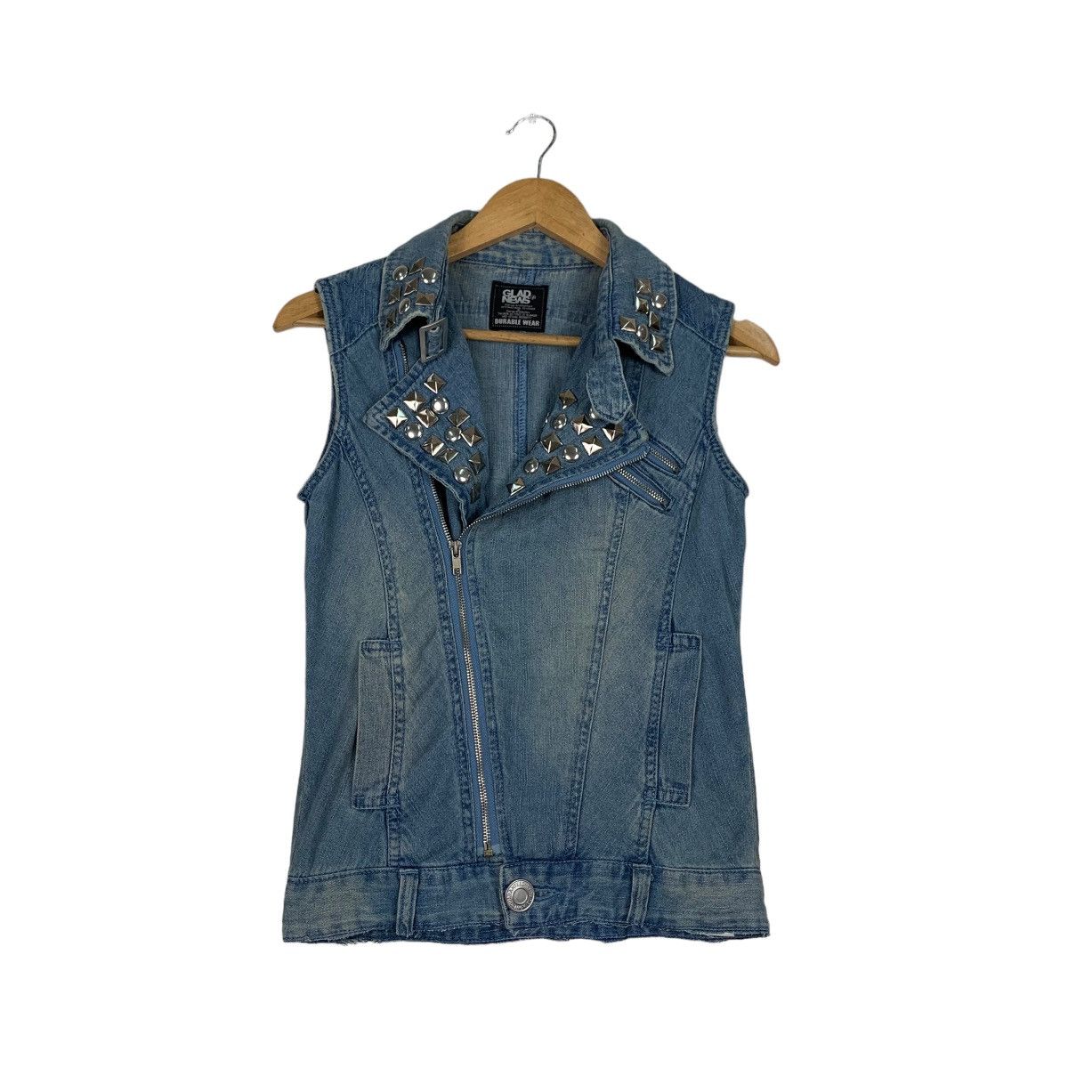 Japanese Brand GLAD NEWS Studded Double Collar Denim Vest #1092-C50 Size XS / US 0-2 / IT 36-38 - 1 Thumbnail