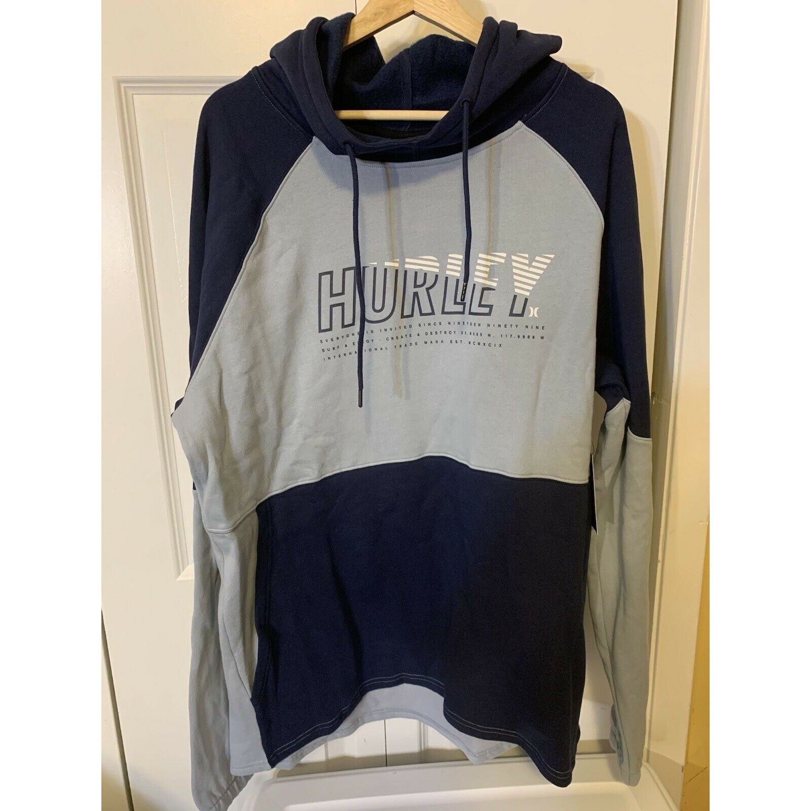 Hurley New Hurley Men's Sz XL Blue Gray Color Block Pullover Hoodie Size US XL / EU 56 / 4 - 4 Thumbnail