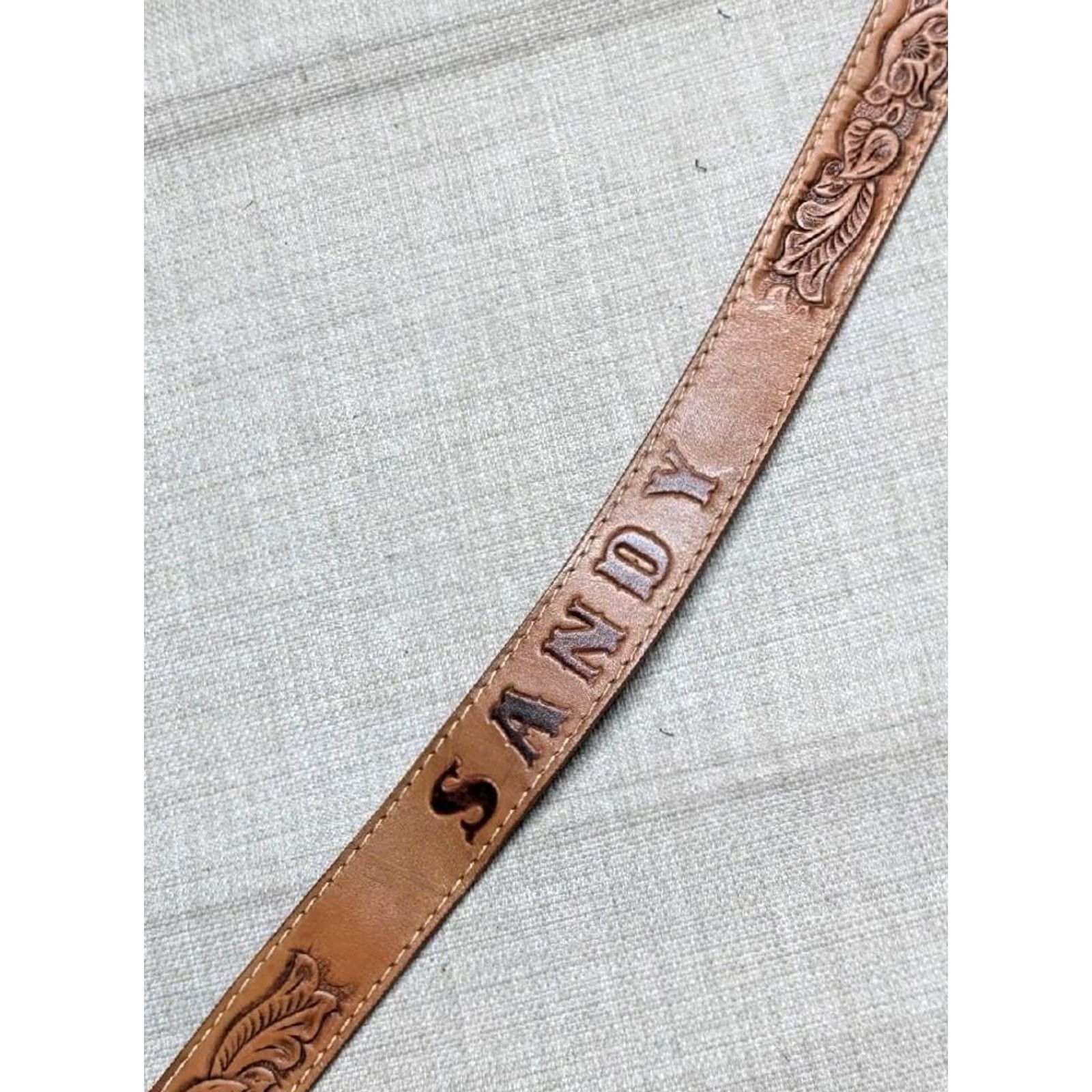 Vintage VINTAGE western belt Belt Women 28 brown Tooled SANDY named buckle Western Belt Size ONE SIZE - 2 Thumbnail