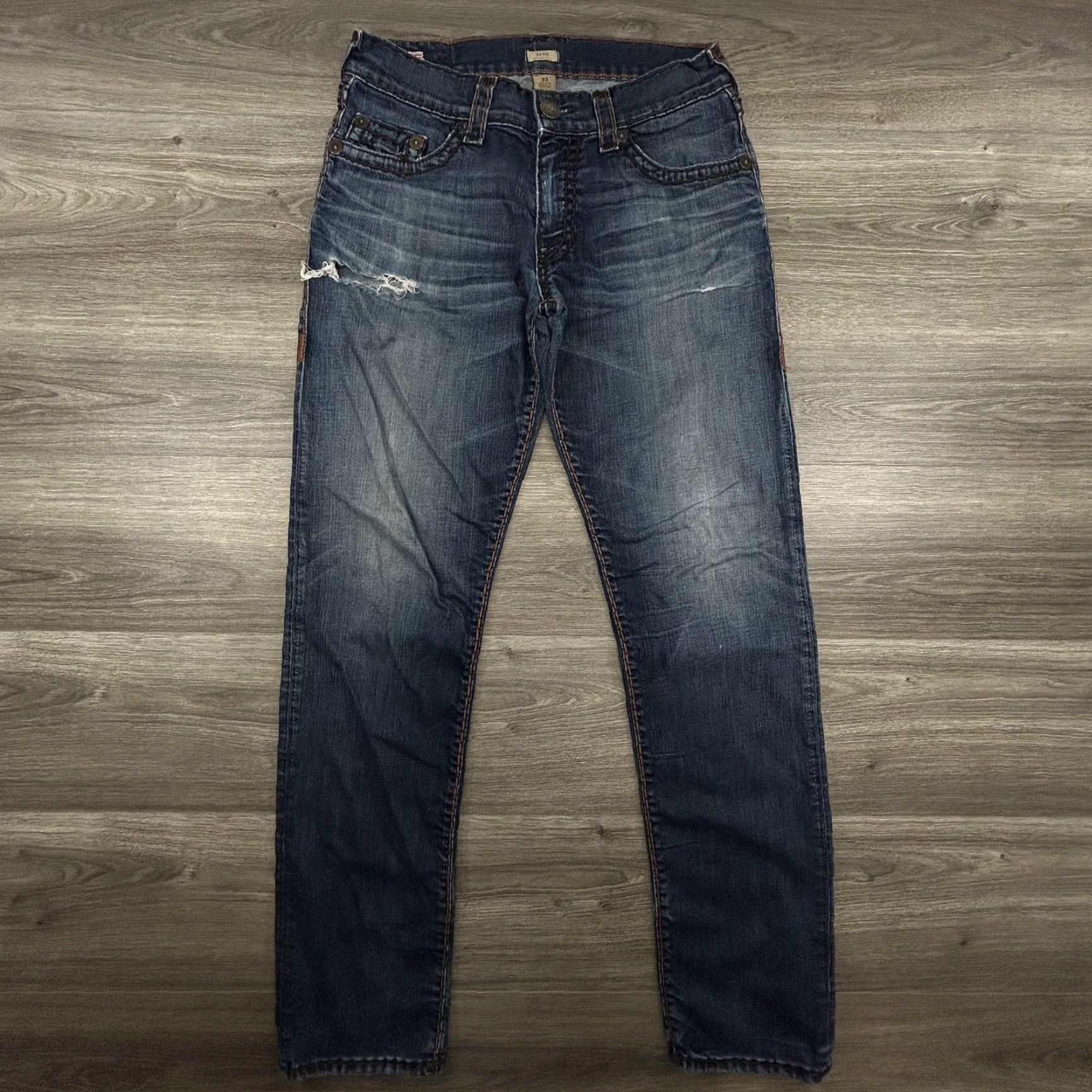 True Religion VINTAGE True Religion Jeans Mens 32x33 Blue Geno Slim Straight Distressed Made USA Size US 32 / EU 48 - 2 Thumbnail