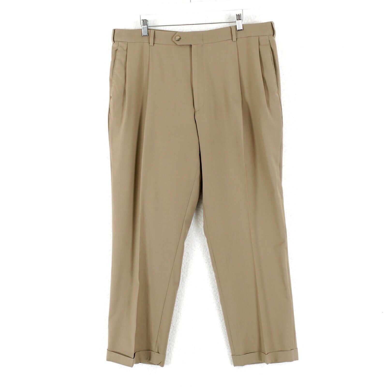 Grant Thomas Grant Thomas Tan Wool Pleated Cuffed Mid Rise Dress Pants 38 Size 38R - 1 Thumbnail