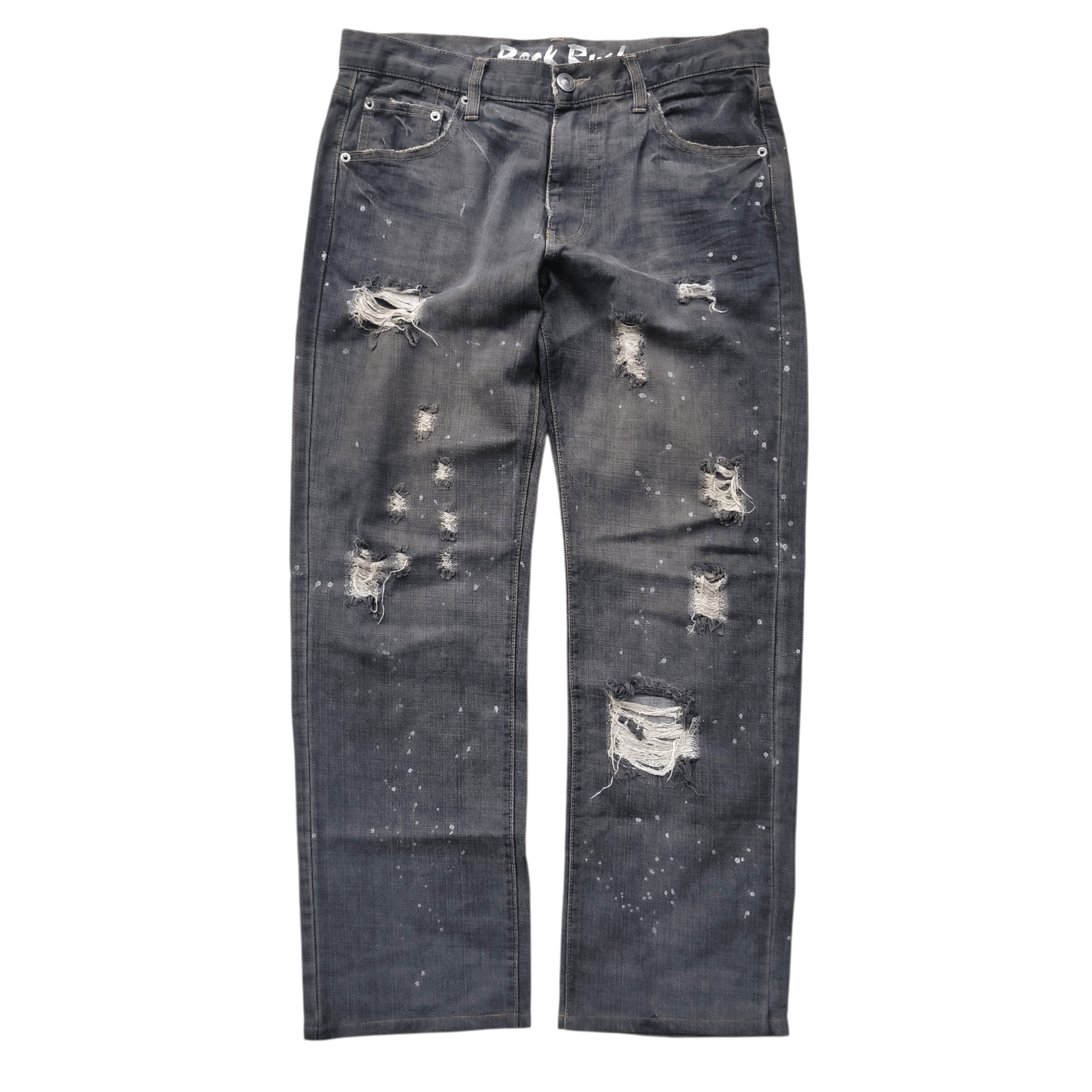 Japanese Brand Vintage 2000s Back Rush Japan Splatter Distressed Jeans Size US 34 / EU 50 - 1 Thumbnail
