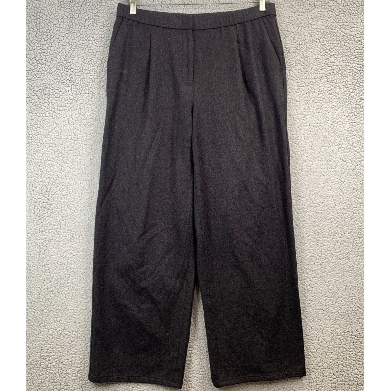 Eileen Fisher Eileen Fisher Black 100% Wool Elastic Waist Crop Wide-Leg Pants w/Pockets-Size L Womens Size 36" / US 14 / IT 50 - 2 Thumbnail