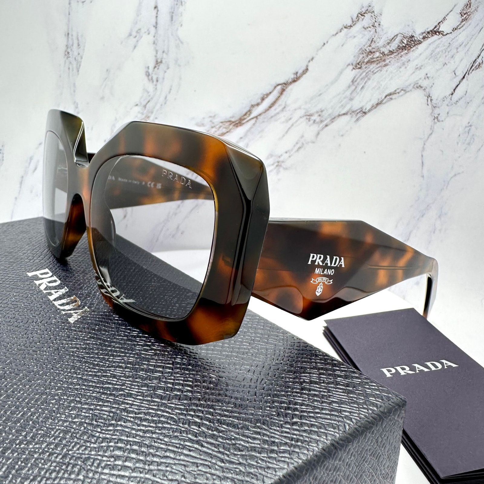Prada New PRADA Sunglasses Brown Juniper Tortoise Gray Lens Square Size ONE SIZE - 9 Thumbnail