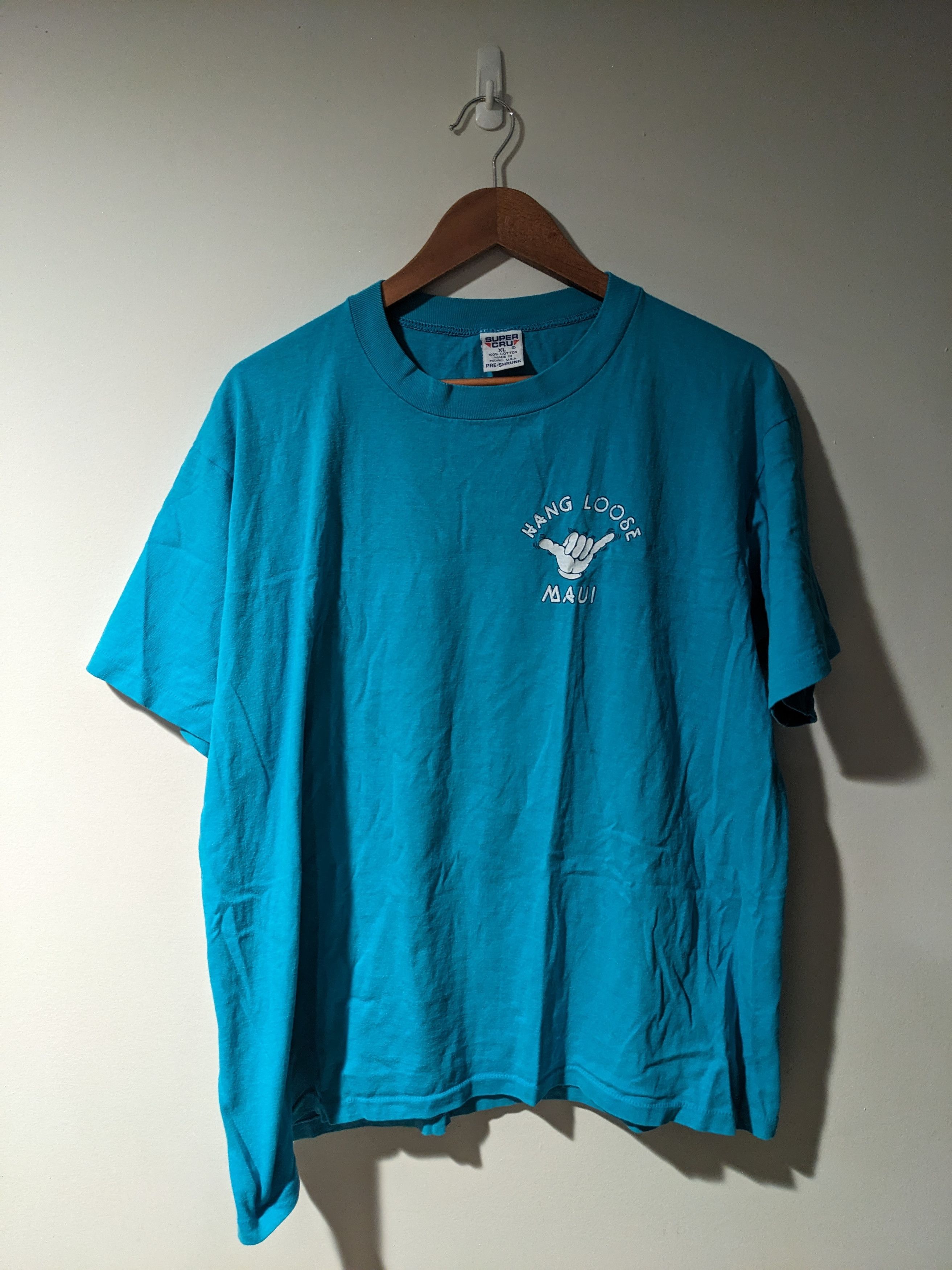 Designer × Vintage Vintage 90s Hang Loose Hawaii Maui Blue X-Large T-Shirt Size US XL / EU 56 / 4 - 5 Thumbnail