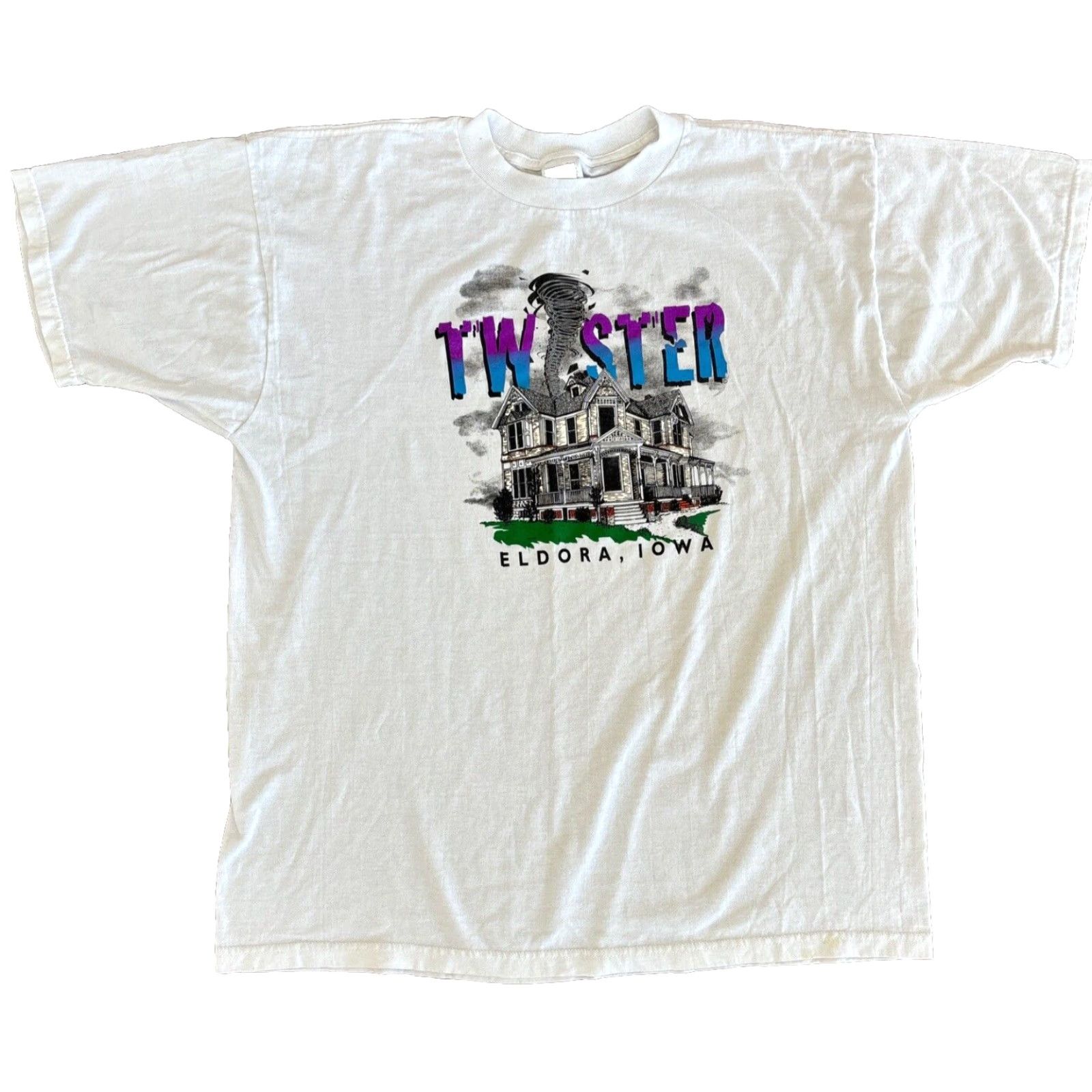 Fruit Of The Loom VINTAGE Twister Movie Eldora Iowa Movie Premiere Film Promo Tshirt Mens XL 1996 White Graphic Tee Size US XL / EU 56 / 4 - 2 Thumbnail