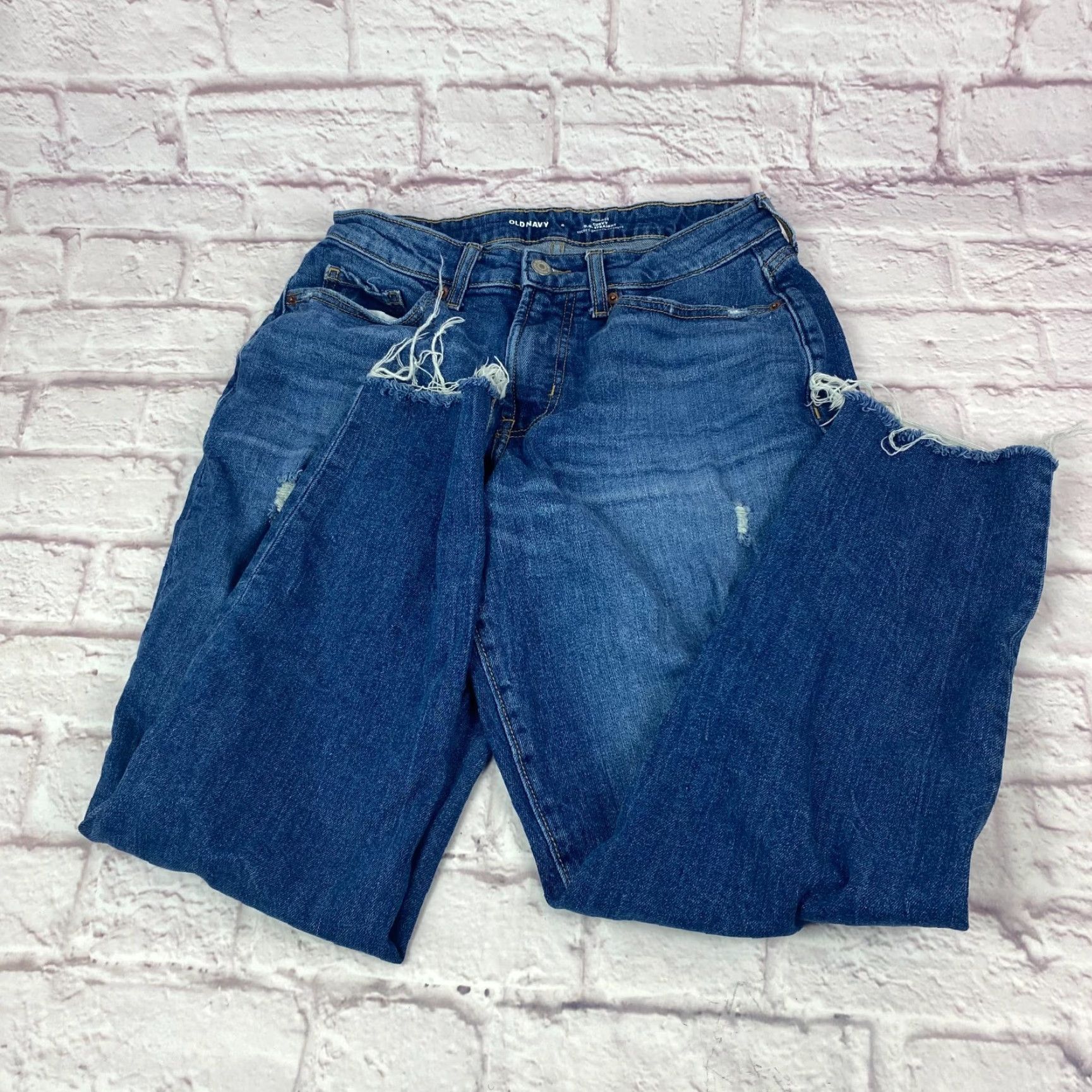 Old Navy VINTAGE Old Navy OG Straight Jeans Womens 6 Blue High Rise Distressed 5-Pocket Medium Wash Size 28" / US 6 / IT 42 - 2 Thumbnail